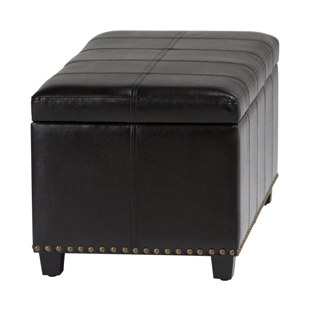 Simpli Home - Amelia 34 inch Wide Transitional Rectangle Storage Ottoman Bench Faux Leather - Midnight Black - Image 5