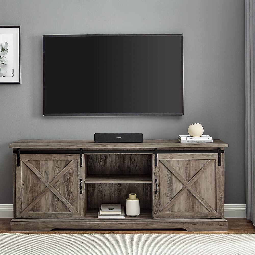 Walker Edison - 70" Sliding Barn Door TV Console - Grey - Image 4