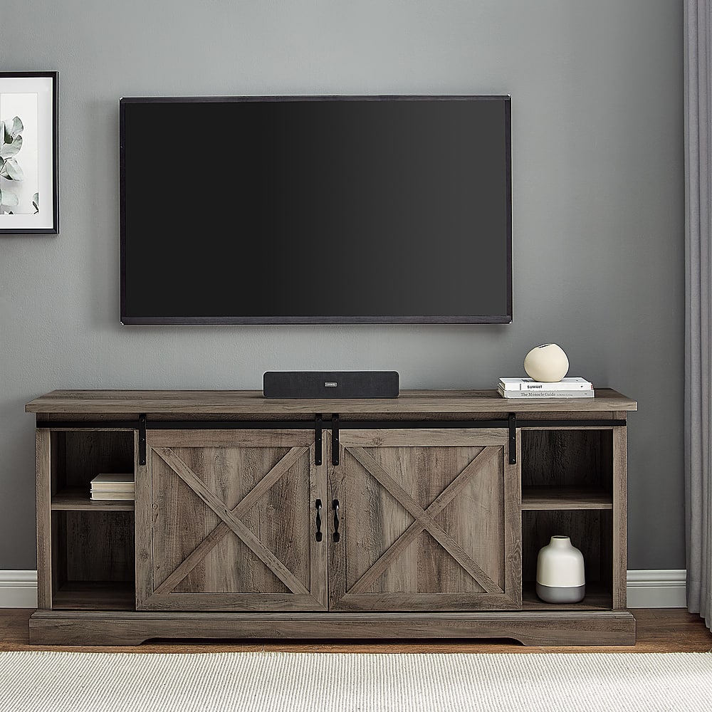 Walker Edison - 70" Sliding Barn Door TV Console - Grey - Image 5