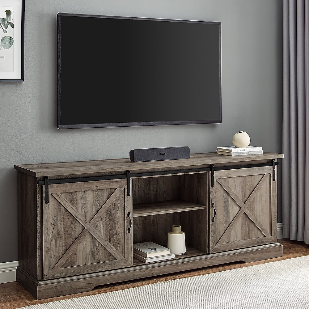 Walker Edison - 70" Sliding Barn Door TV Console - Grey - Image 6