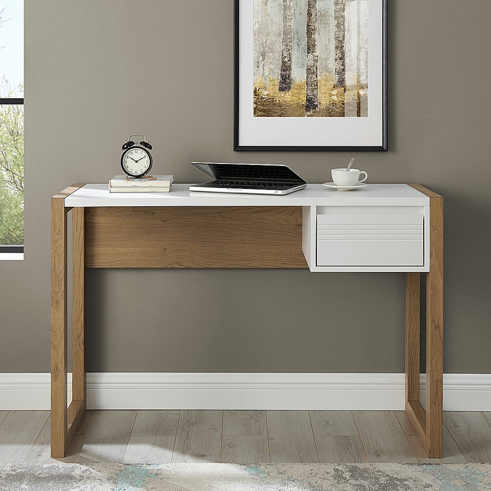 Walker Edison - Modern Fluted Storage Drawer Wood Computer Desk - White - Image 4