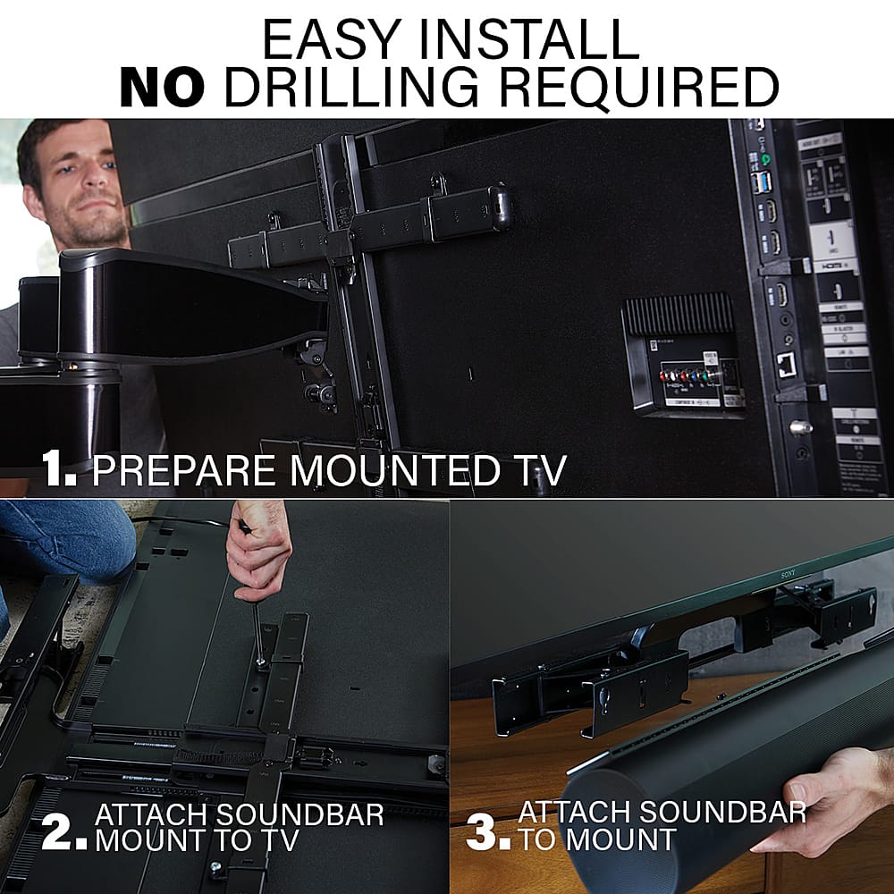 Sanus - Sonos Arc and Sonos Arc Ultra Extendable Soundbar TV Mount - Compatible with TVs 50"-90" - Black - Image 7