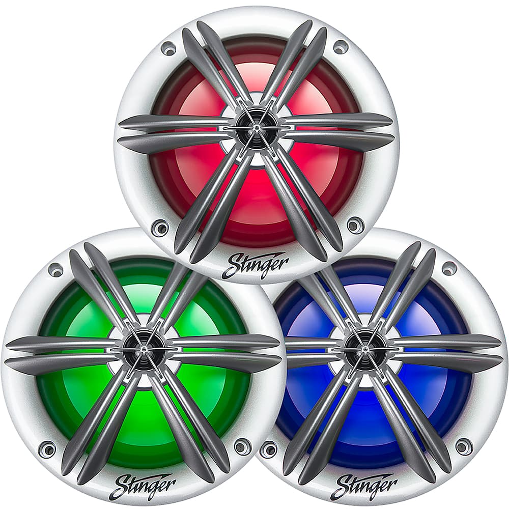 Stinger - 6.5” 2-Way Marine Coaxial LED Illuminated Speakers with Poly Carbon Cones (Pair) - Silver - Image 2