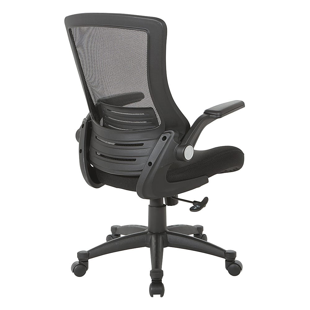 Office Star Products - Screen Back Manager's Chair Mesh Seat with PU Padded Flip Arms with Silver Accents - Black - Image 4