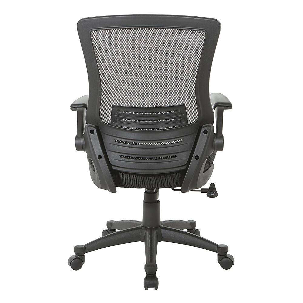 Office Star Products - Screen Back Manager's Chair Mesh Seat with PU Padded Flip Arms with Silver Accents - Black - Image 5