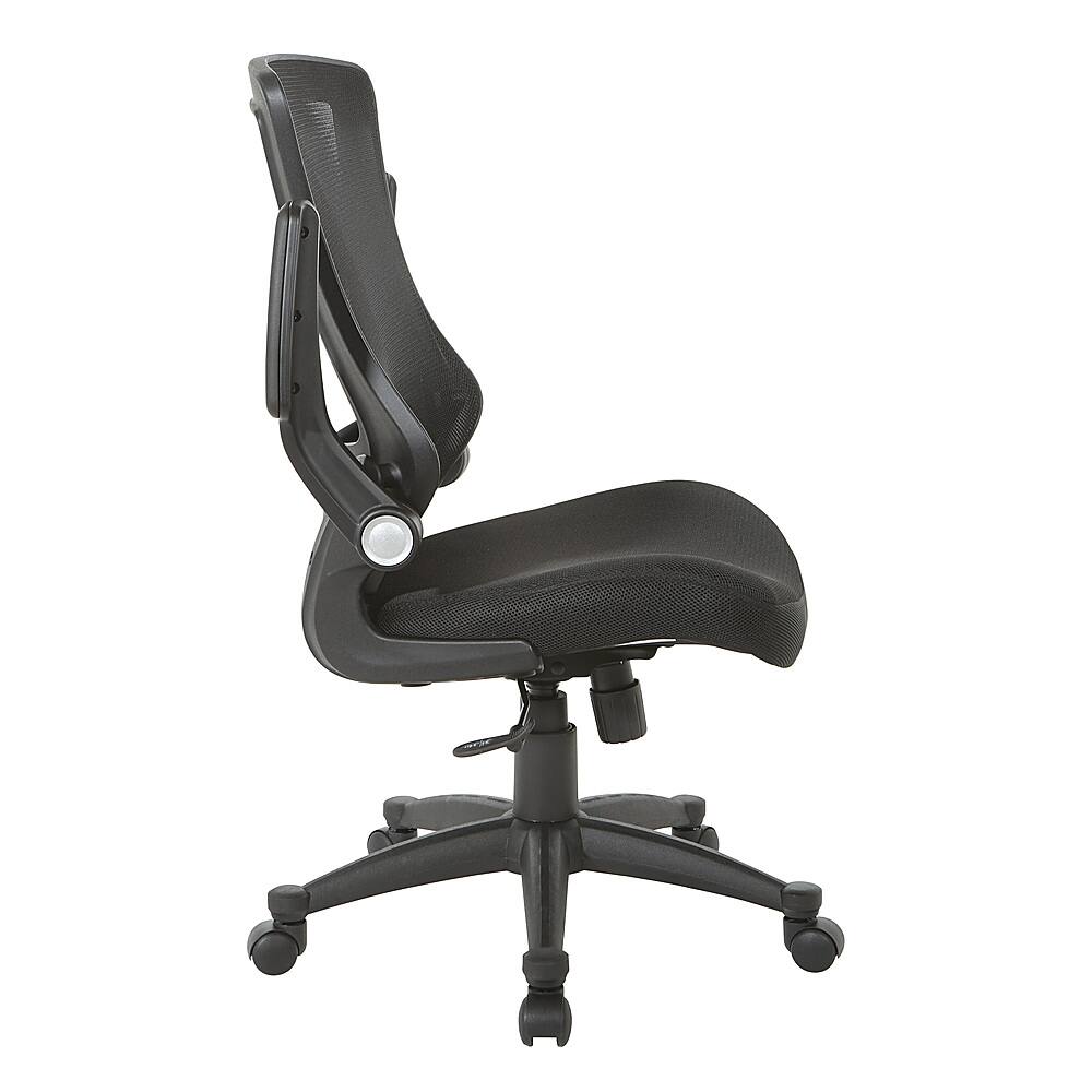 Office Star Products - Screen Back Manager's Chair Mesh Seat with PU Padded Flip Arms with Silver Accents - Black - Image 6