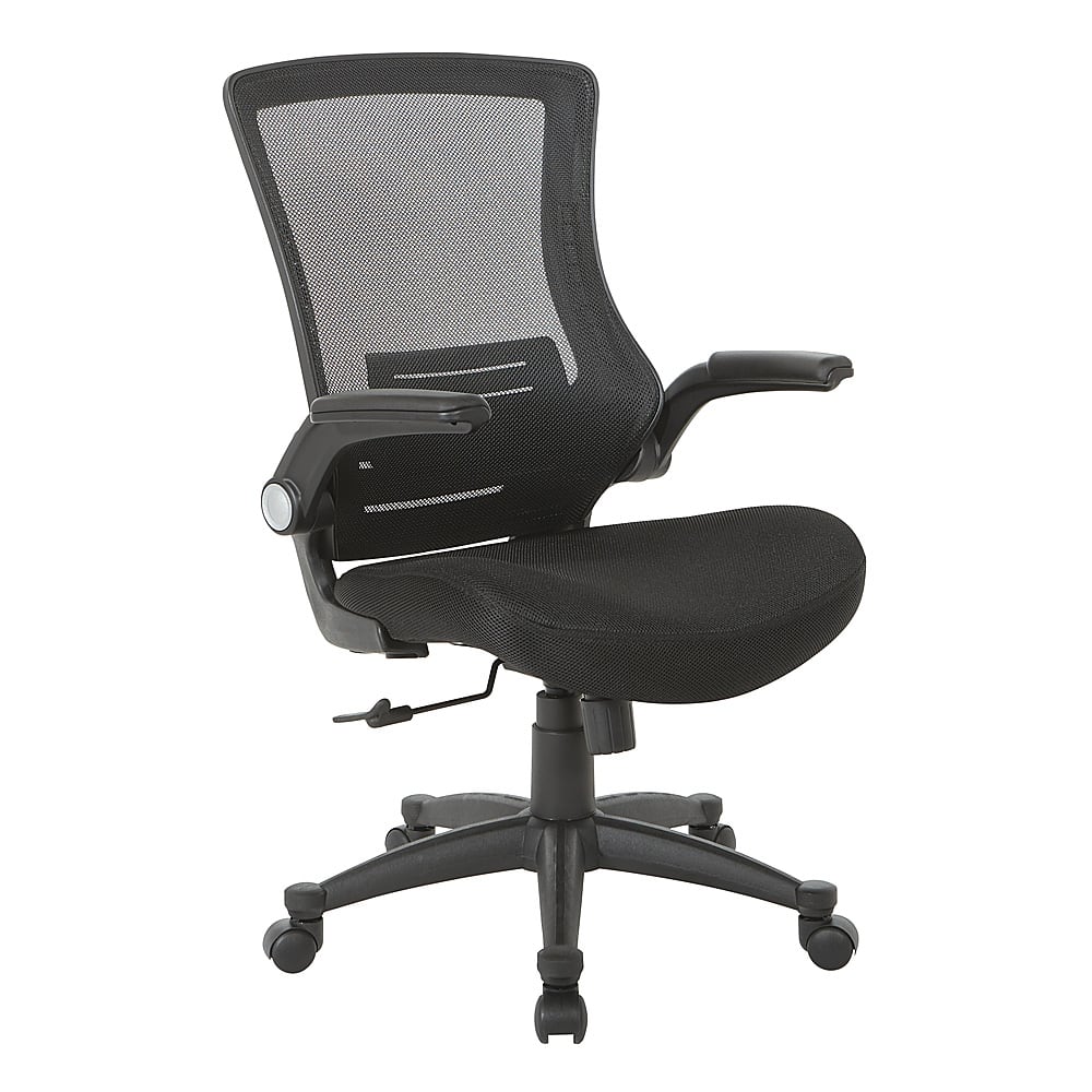 Office Star Products - Screen Back Manager's Chair Mesh Seat with PU Padded Flip Arms with Silver Accents - Black - Image 2