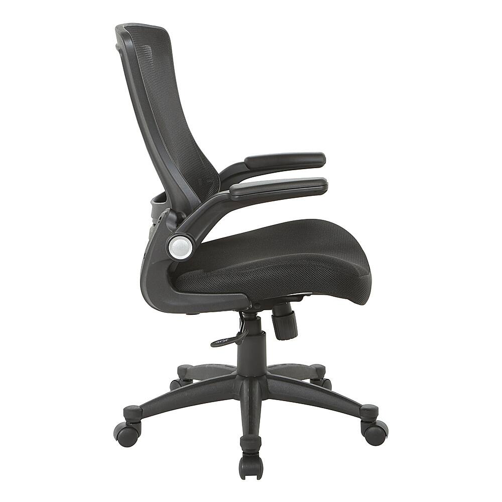 Office Star Products - Screen Back Manager's Chair Mesh Seat with PU Padded Flip Arms with Silver Accents - Black - Image 3