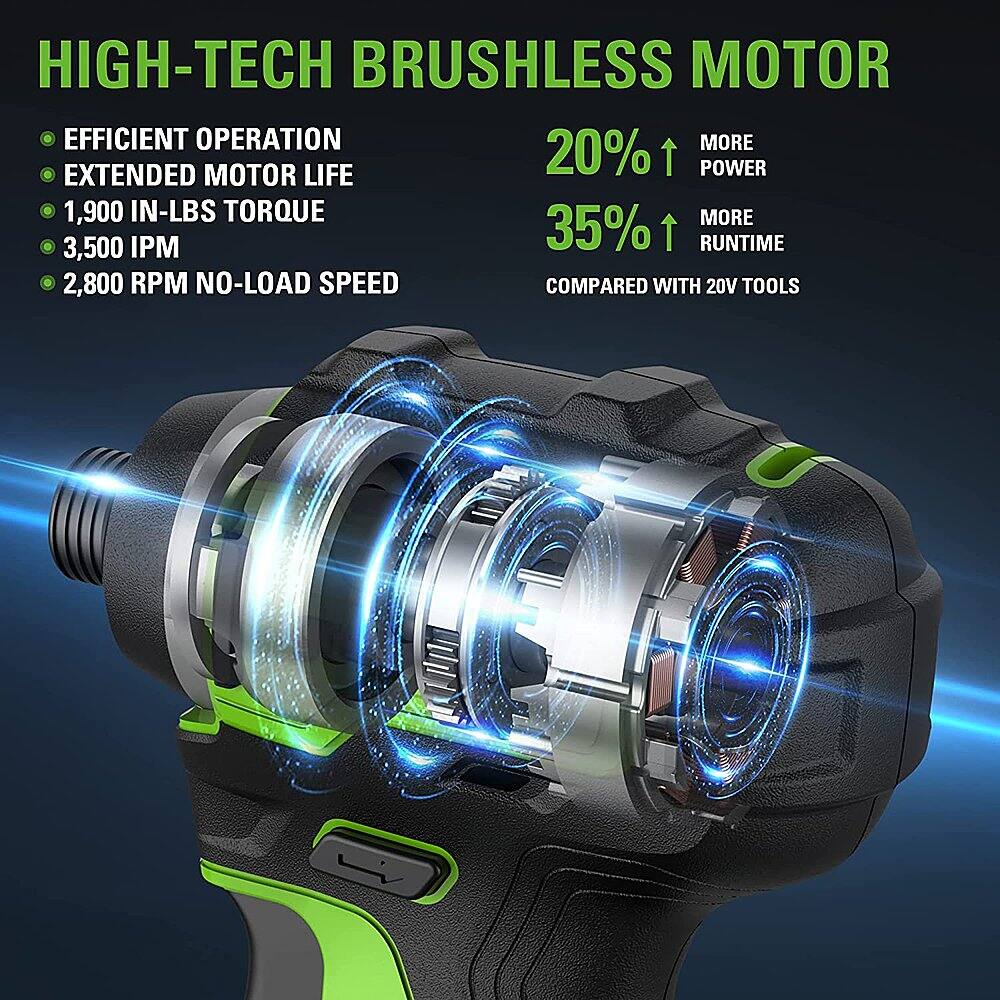 Greenworks - 24-Volt Cordless Brushless 1/4" Impact Driver (2 x 1.5Ah USB Batteries and Charger Included) - green - Image 2