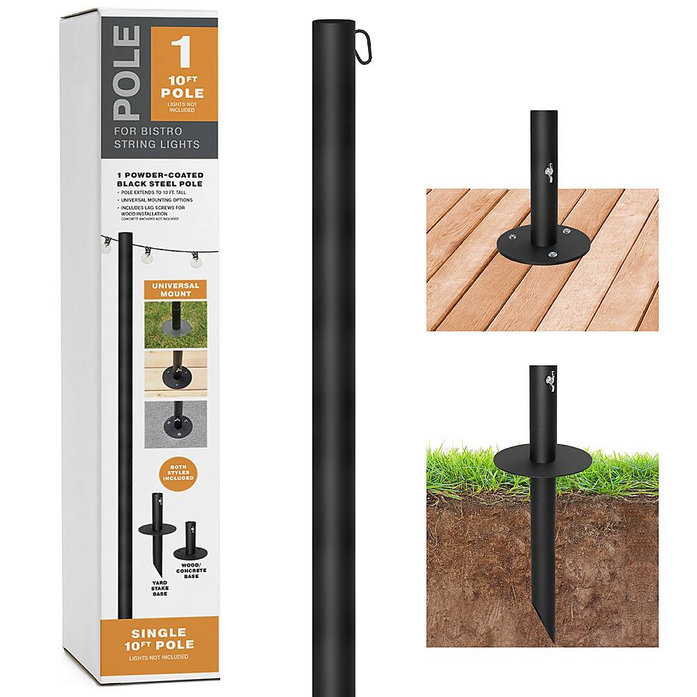 Excello Global Products - Bistro String Light Pole - 1 Pack - Extends to 10 Feet - Universal Mounting Options - Black - Image 3
