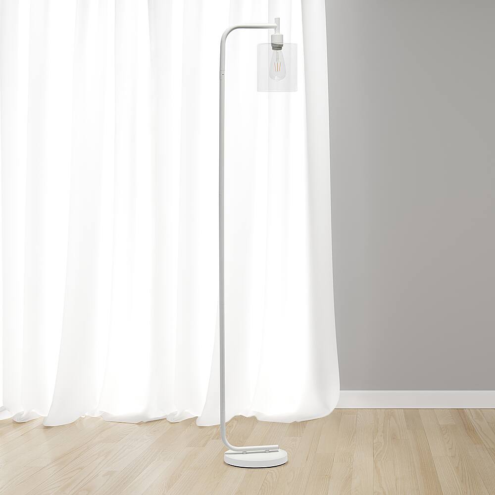 Simple Designs - Modern Iron Lantern Floor Lamp with Glass Shade - White - Image 4