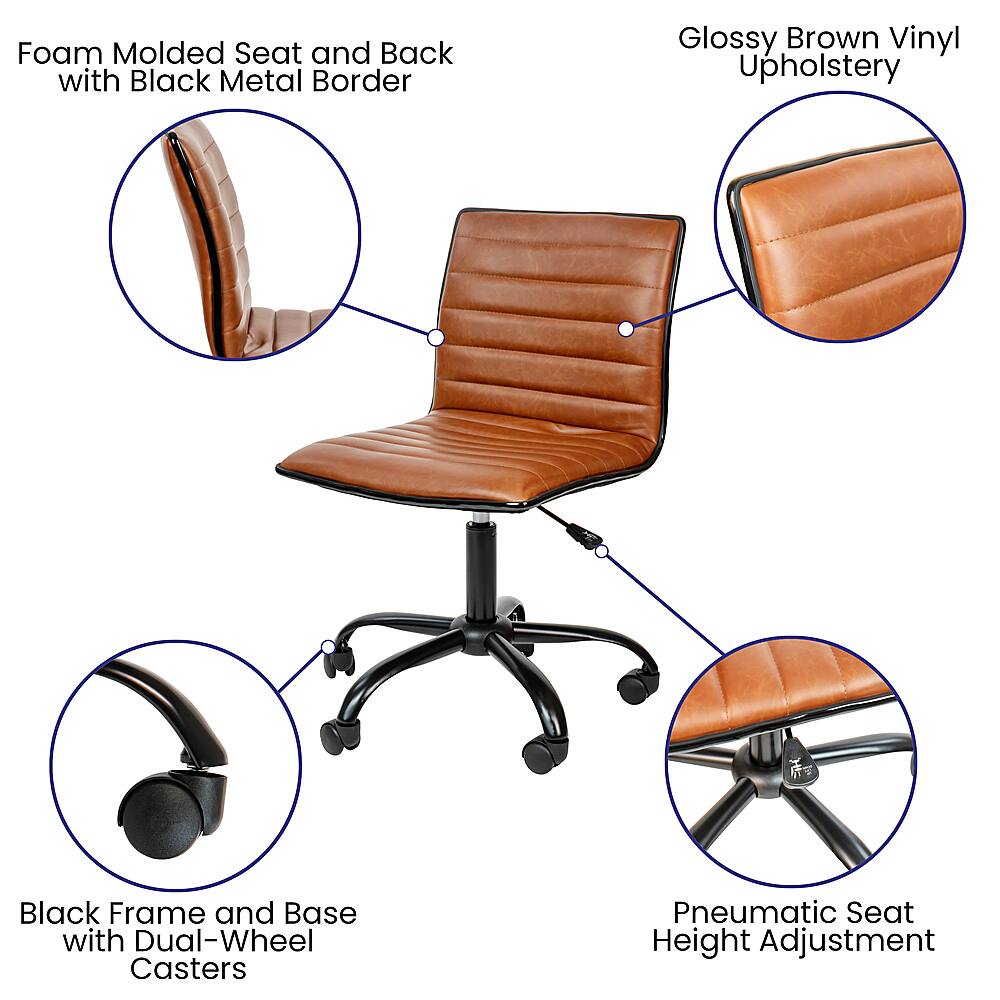 Alamont Home - Alan Contemporary Vinyl Swivel Office Chair - Brown Vinyl/Black Frame - Image 13