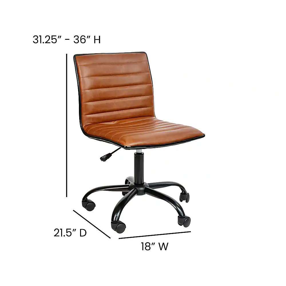 Alamont Home - Alan Contemporary Vinyl Swivel Office Chair - Brown Vinyl/Black Frame - Image 4