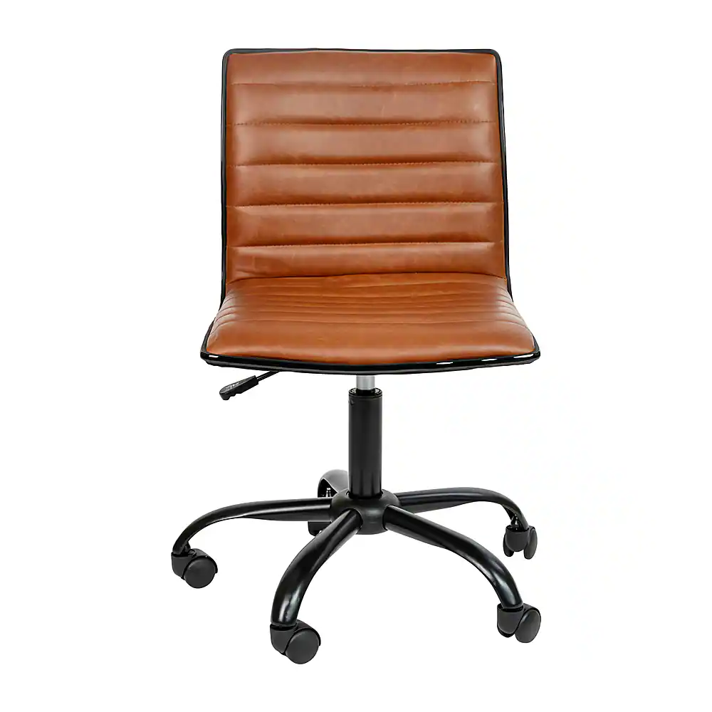 Alamont Home - Alan Contemporary Vinyl Swivel Office Chair - Brown Vinyl/Black Frame - Image 2