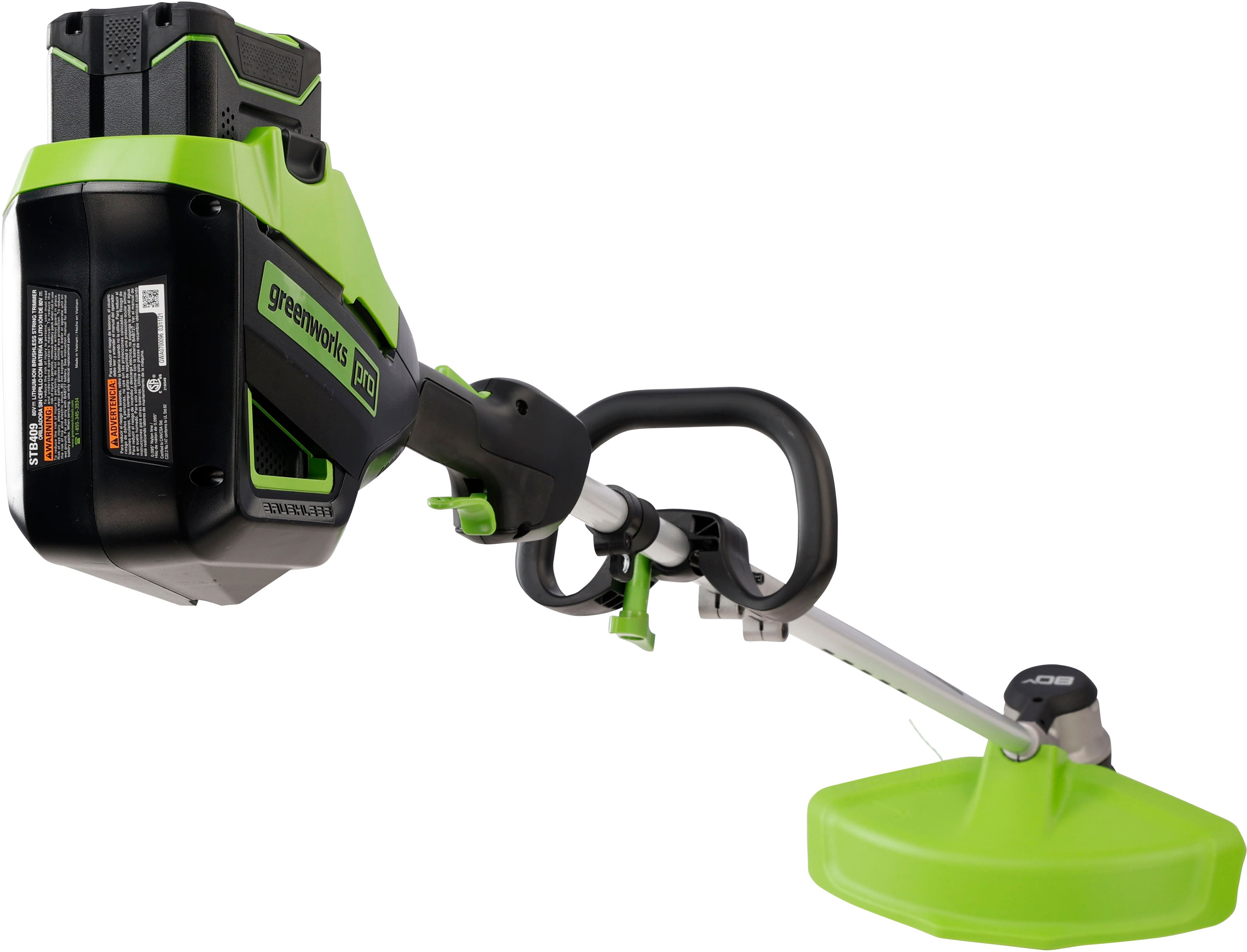 Greenworks - 80V 16" Cutting Diameter Brushless Straight Shaft Grass Trimmer 2.0 Ah Battery and Rapid Charger - Black/Green - Image 2