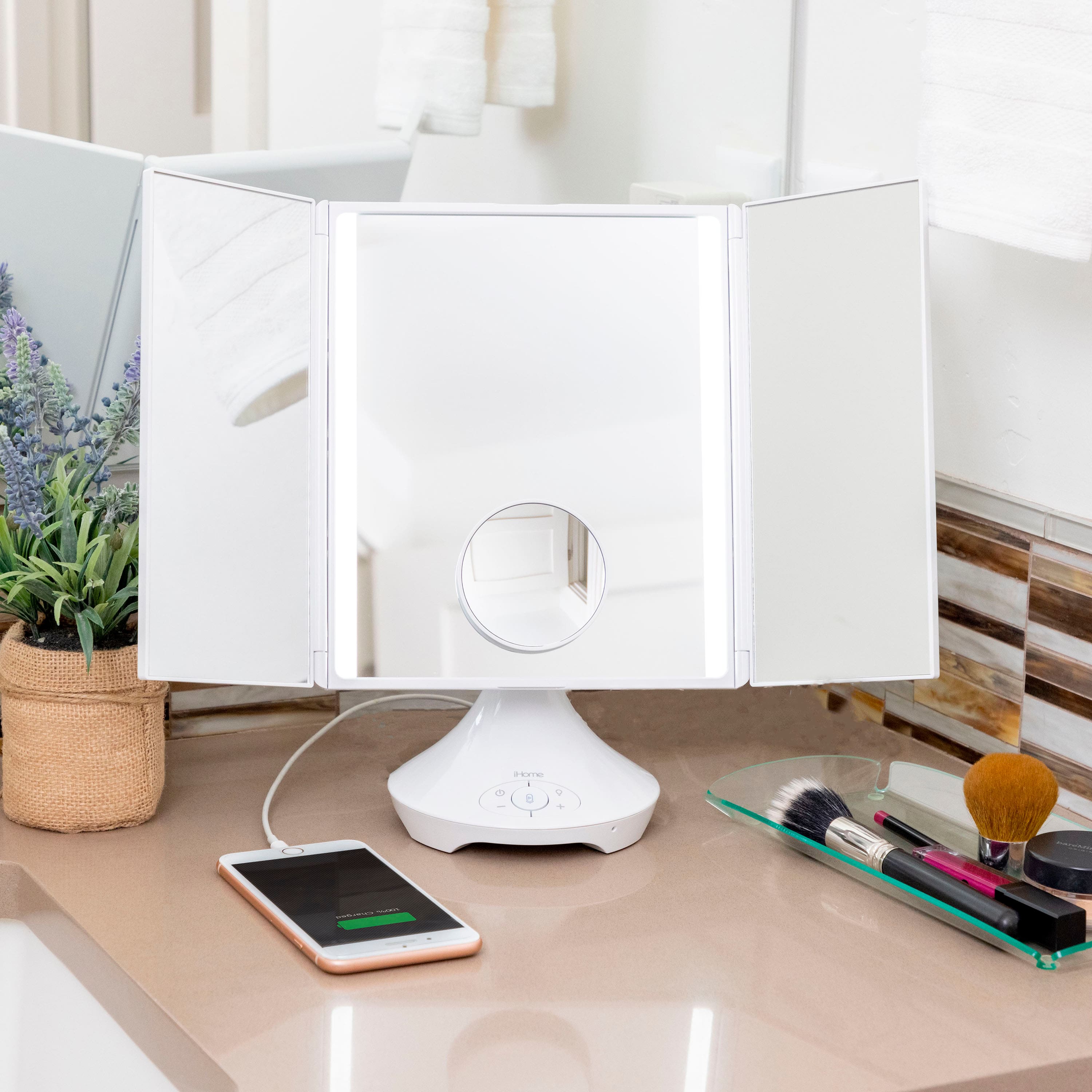 iHome - REFLECT TRIFOLD Vanity Speaker with Bluetooth, Speakerphone, and USB Charging - White - Image 11