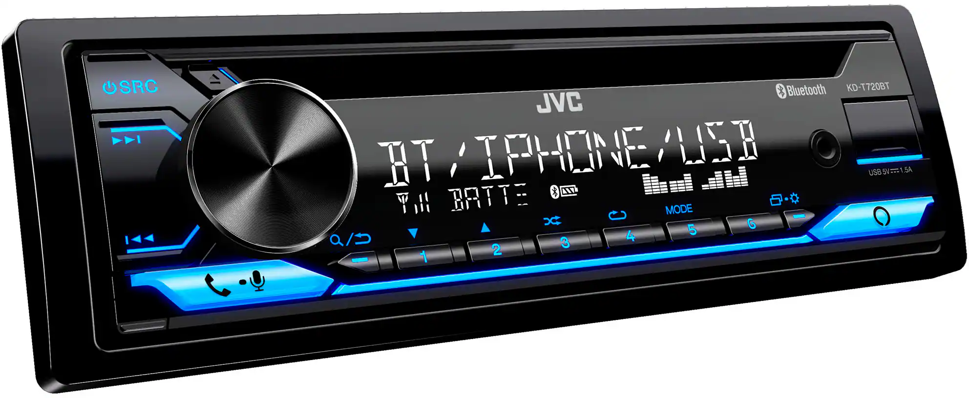 JVC - Bluetooth CD Receiver with Alexa Built-In and USB Rapid Charge, Detachable Faceplate - Black - Image 2