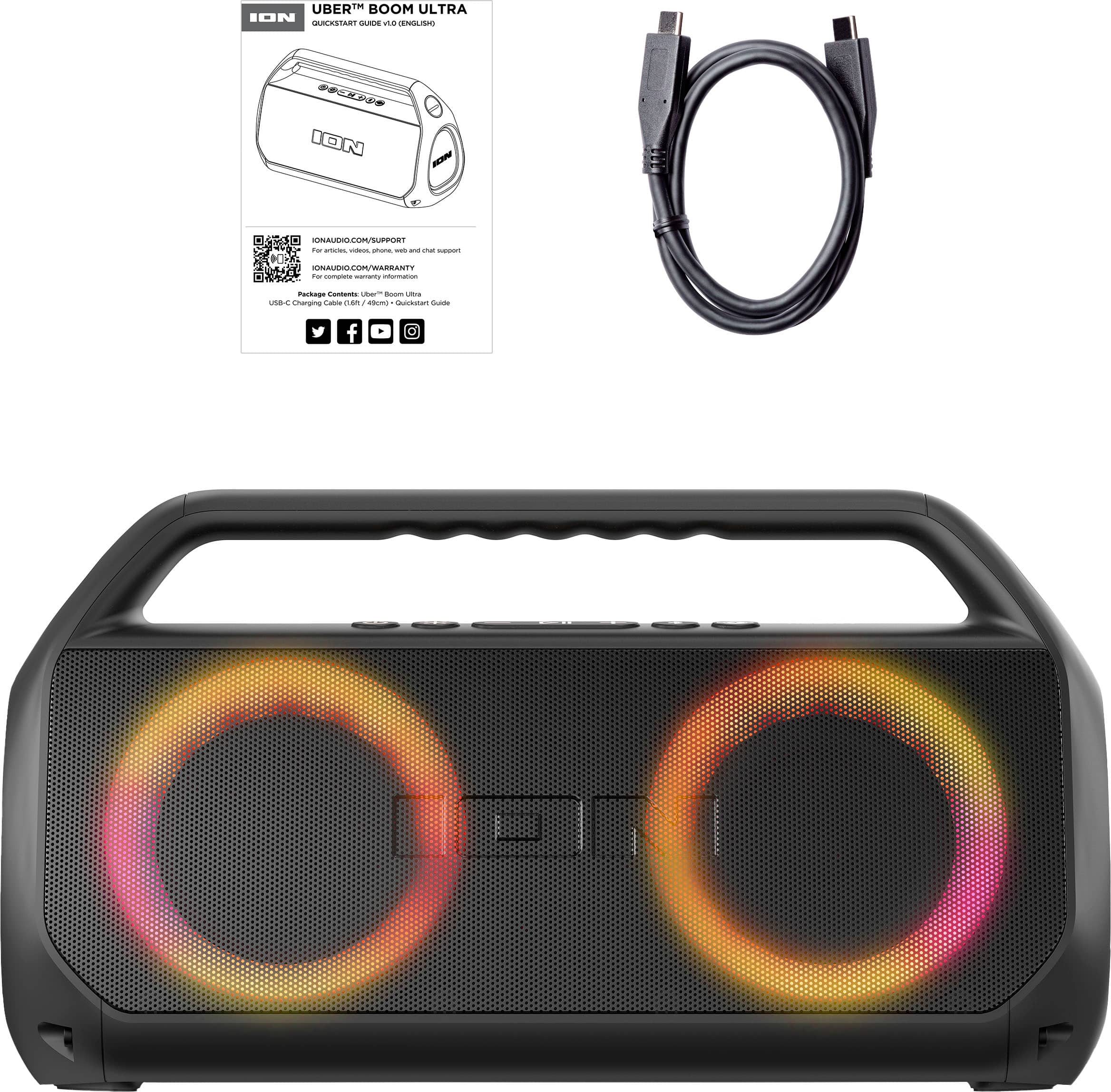 ION Audio - Uber Boom Ultra Water Resistant Bluetooth Stereo Boombox with Lights - Black - Image 2