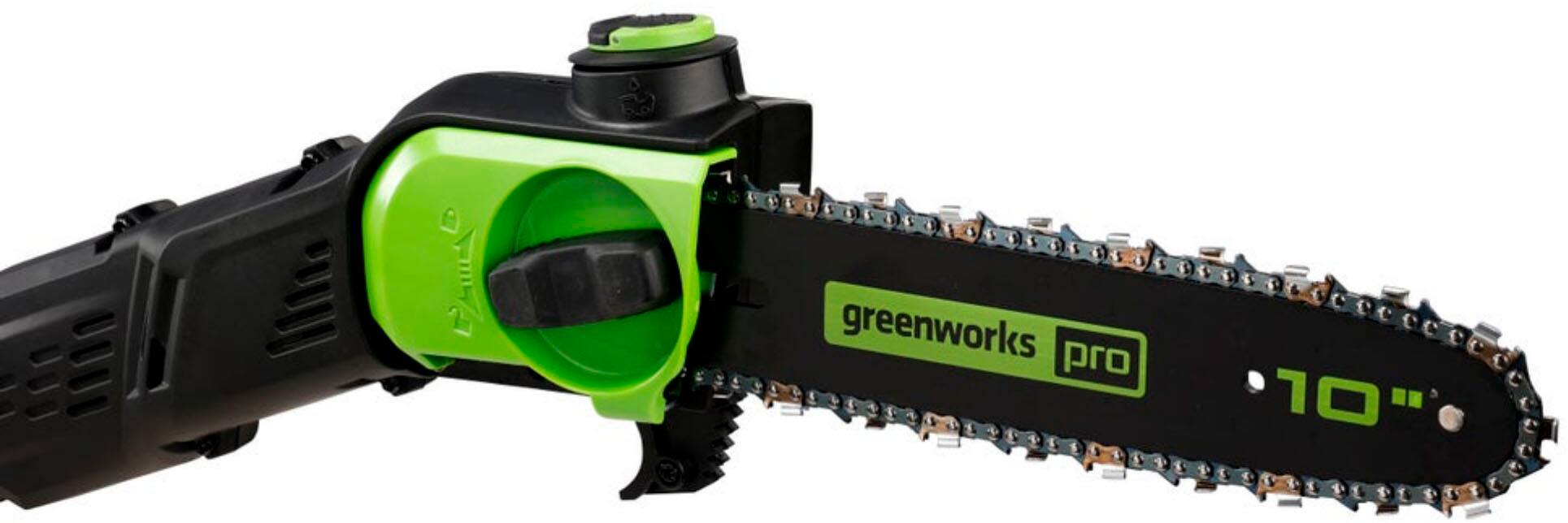 Greenworks - 80-Volt 10-Inch Brushless Cordless Pole Saw with 14.5 foot reach (1 x 2Ah Battery and Charger) - Green - Image 2