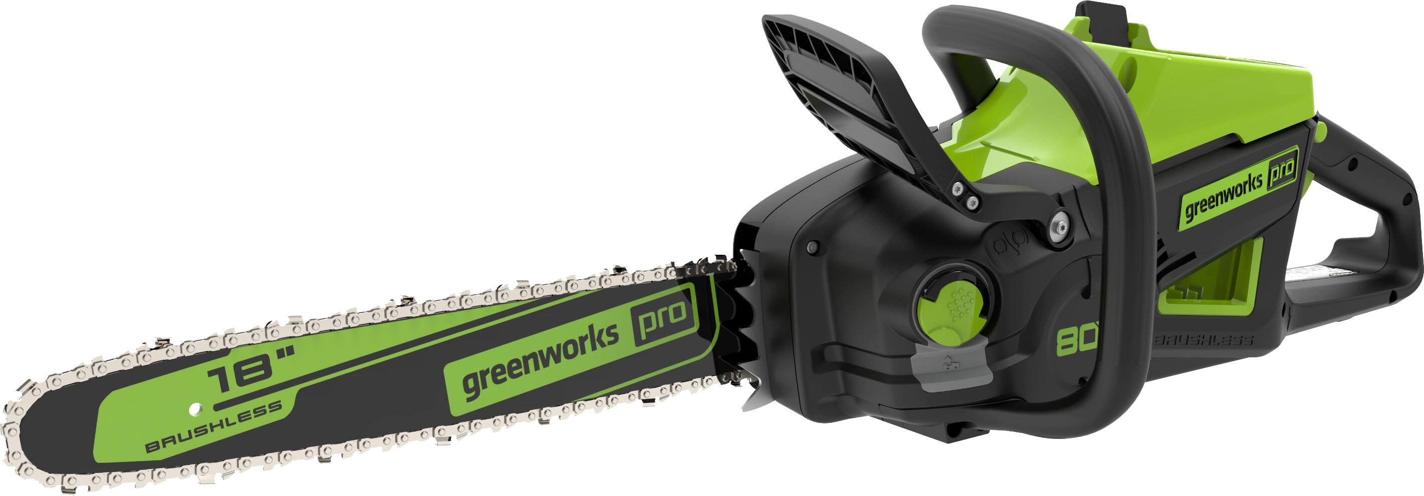 Greenworks - 80-Volt 18-Inch Cordless Brushless Chainsaw (1 x 4Ah battery and Charger) - Green - Image 2