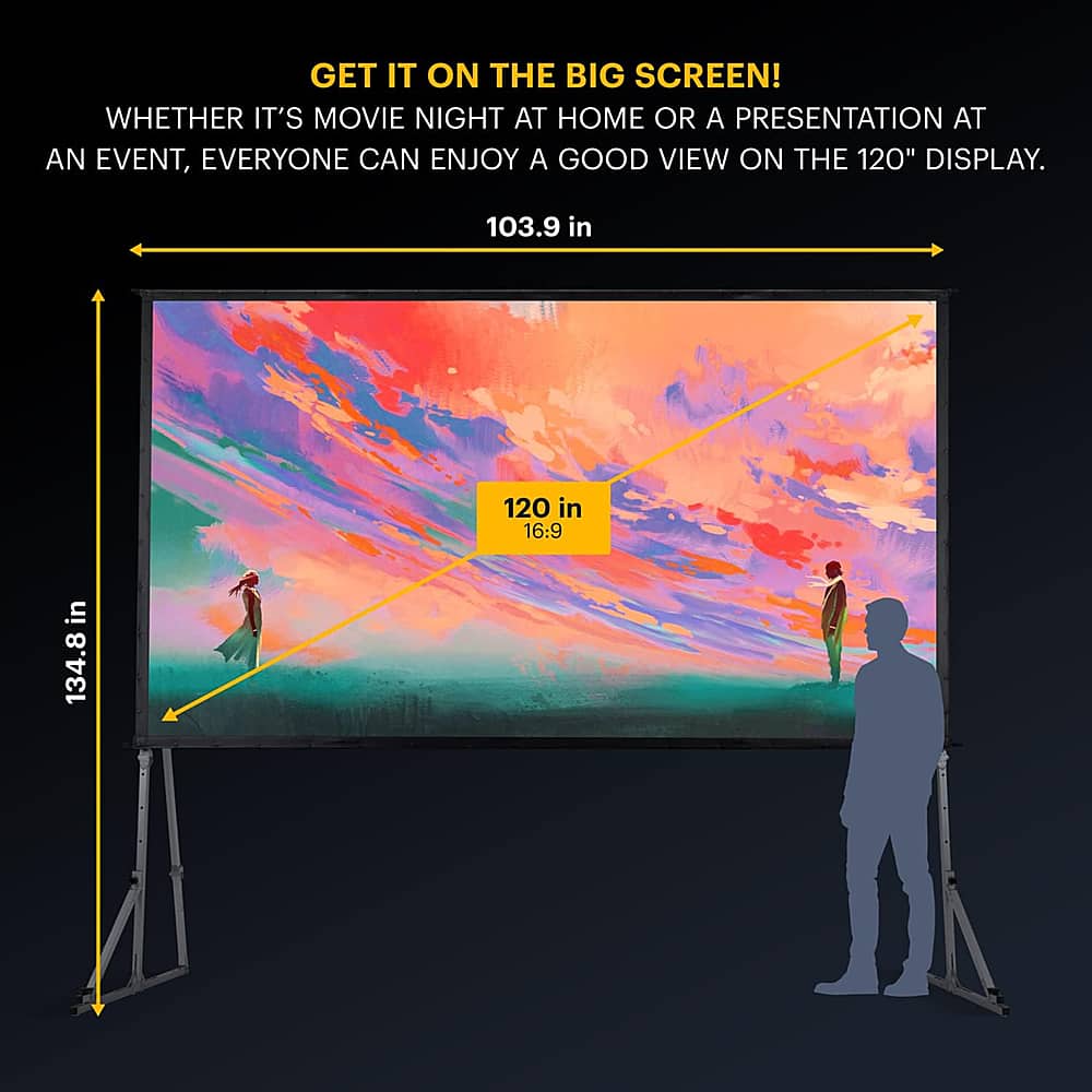 Kodak - 120” Portable Dual Projector Screen w/ Stand & Carry Case, Front & Rear Projection for Indoor & Outdoor Movies - Black - Image 2