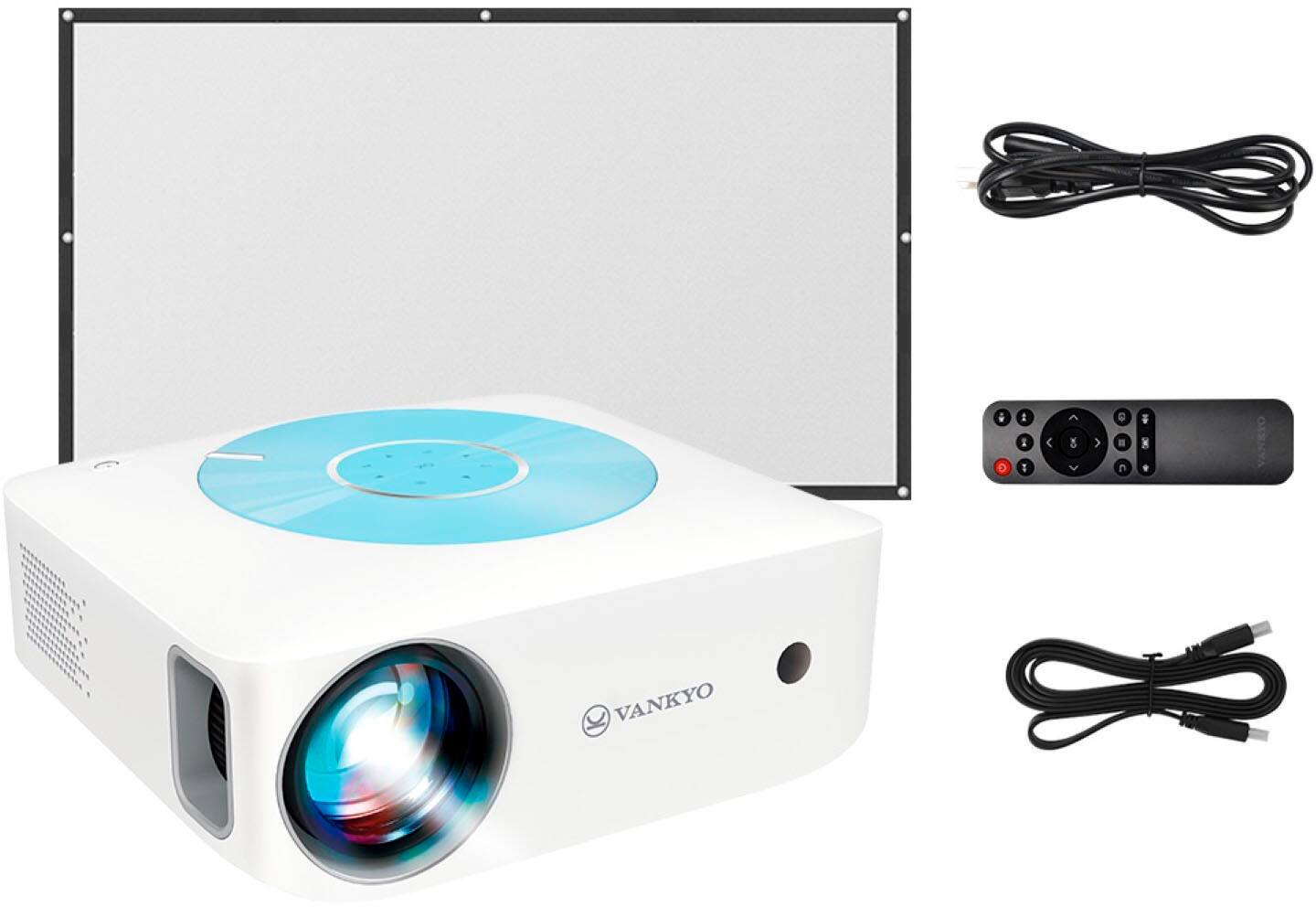 Vankyo - Leisure E30TBS Native 1080P Wireless Single LCD Projector, Screen Included - White/Blue - Image 5