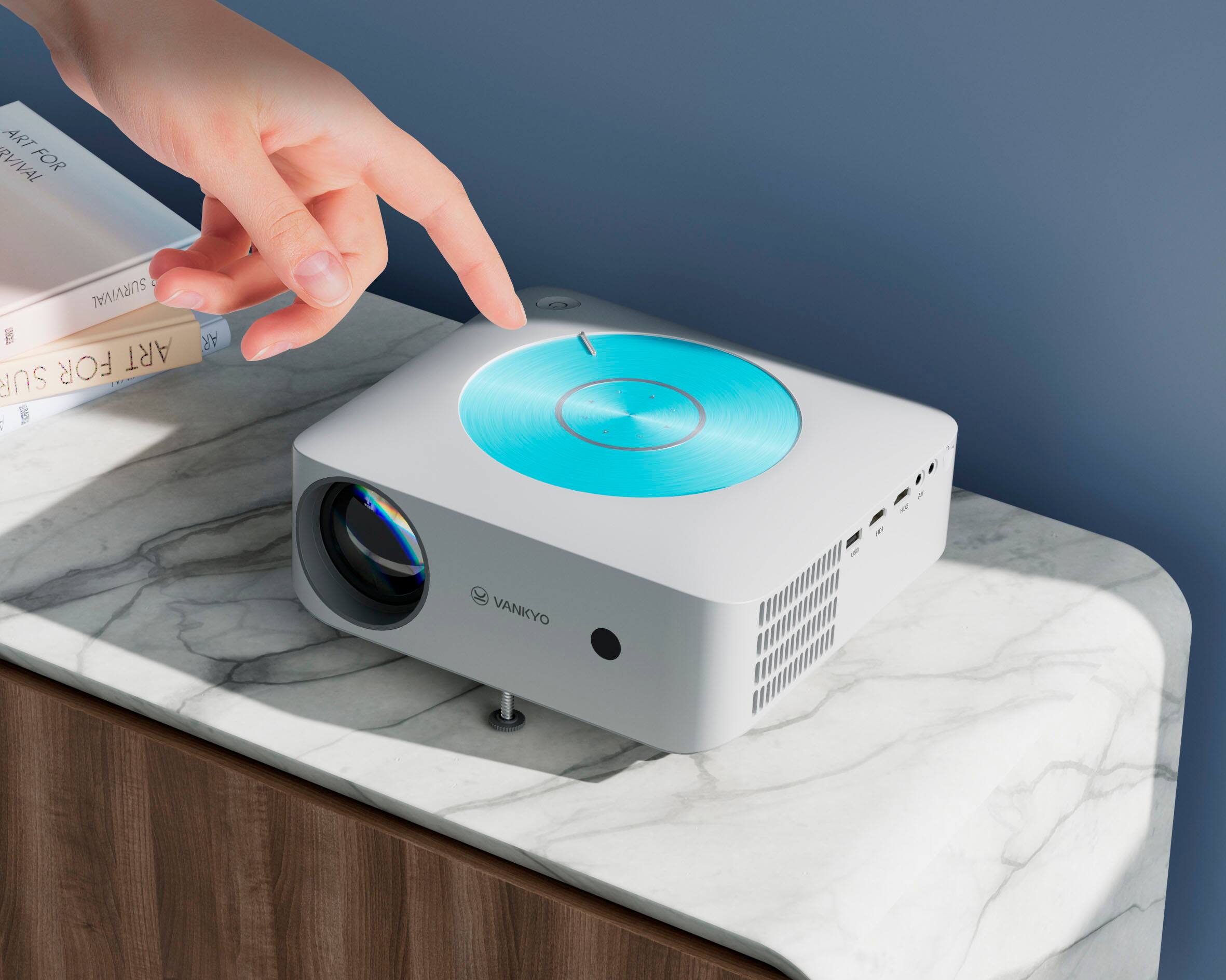 Vankyo - Leisure E30TBS Native 1080P Wireless Single LCD Projector, Screen Included - White/Blue - Image 9