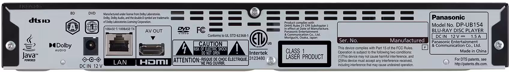 Panasonic - 4K Ultra HD Dolby Atmos Audio DVD/CD/3D Blu-Ray Player, DP-UB154P-K - Black - Image 4