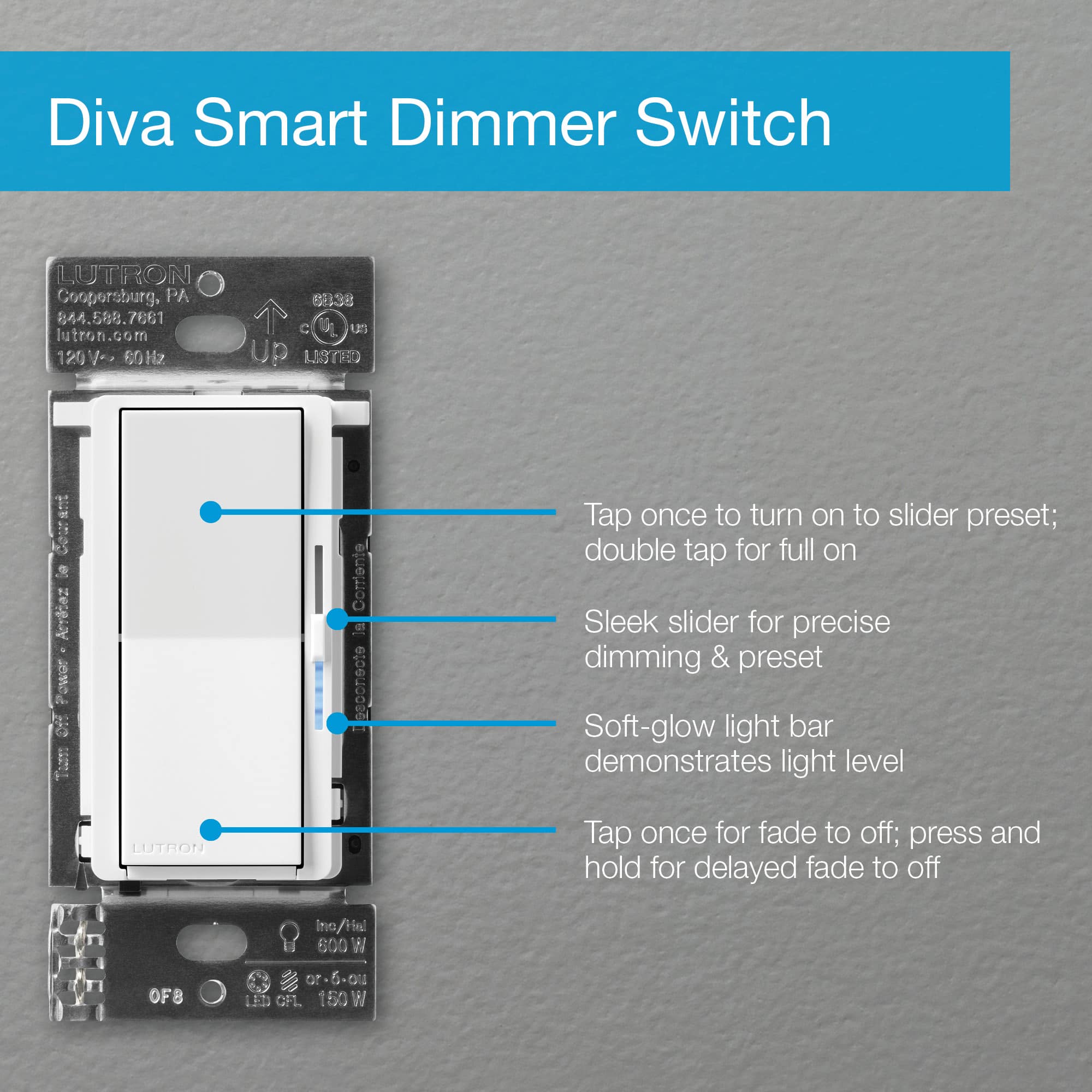 Lutron - Diva Smart Dimmer Switch - White - Image 15