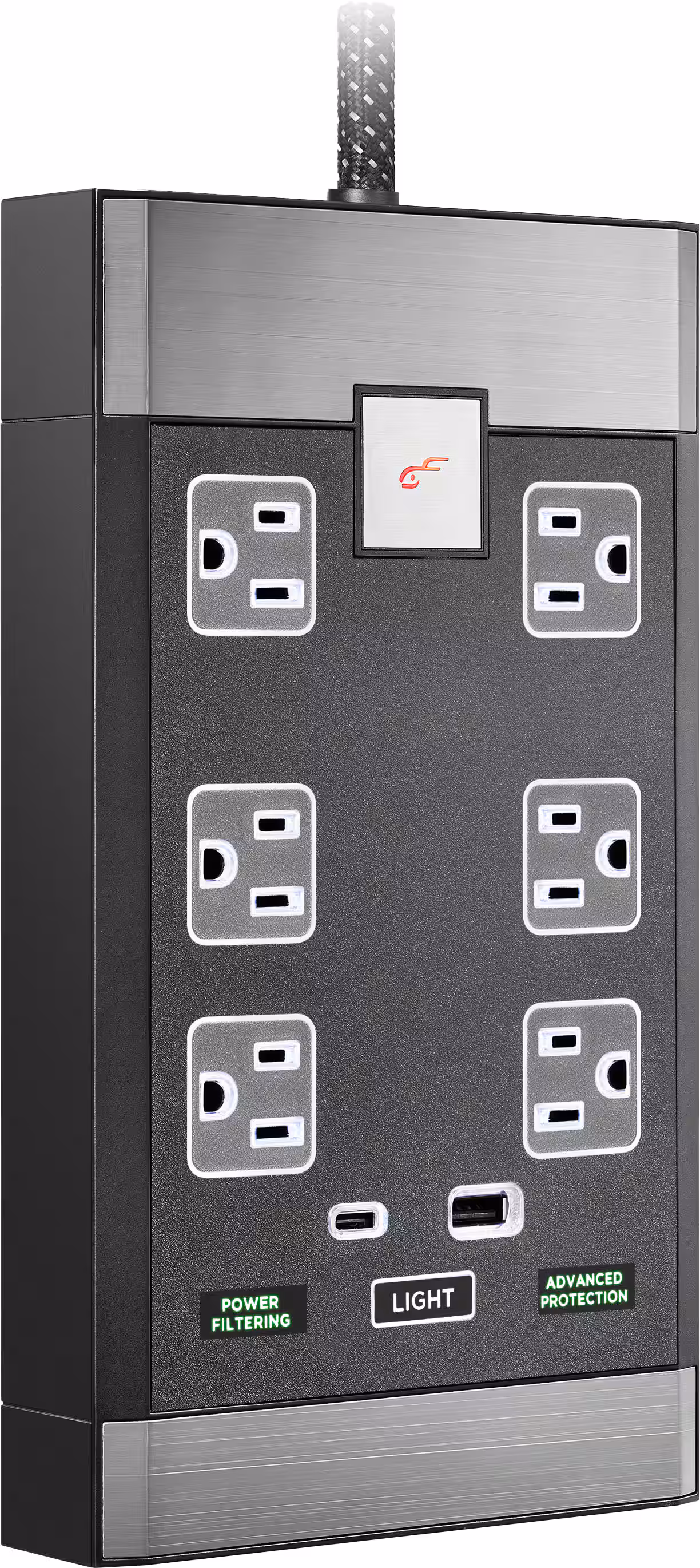 Rocketfish™ - 6-Outlet Strip Premium/1-USB-C/1-USB 2,880 Joules Surge Protector - Black - Image 10