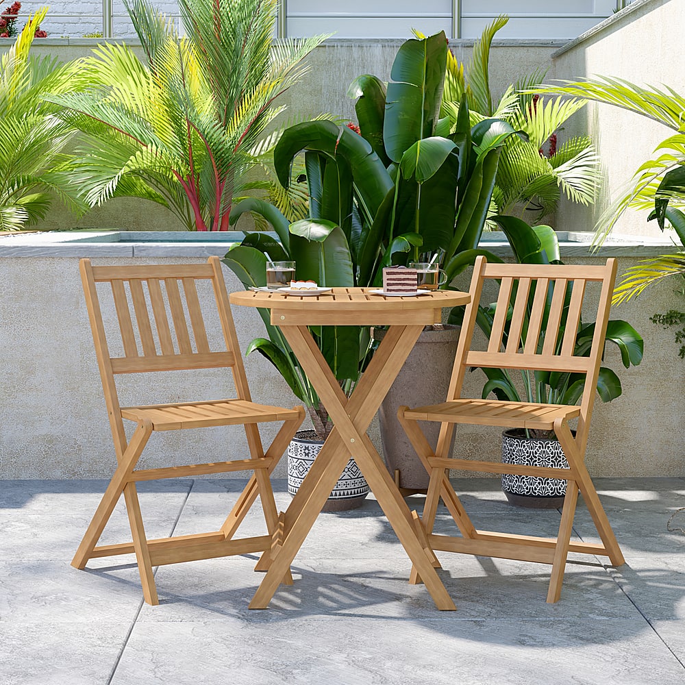 Alamont Home - Martindale Indoor/Outdoor Acacia Wood Folding Table and 2 Chair Bistro Set - Natural - Image 2