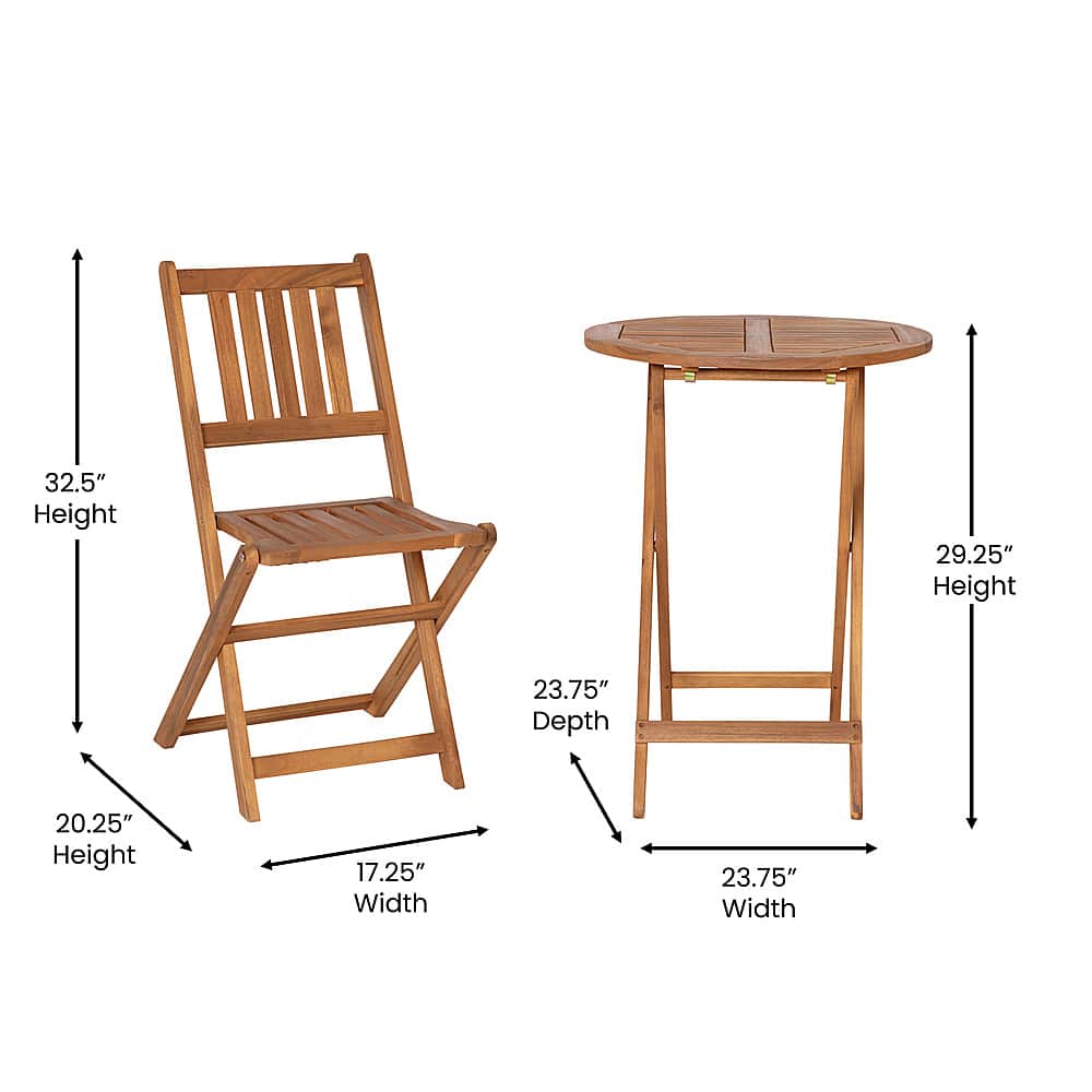 Alamont Home - Martindale Indoor/Outdoor Acacia Wood Folding Table and 2 Chair Bistro Set - Natural - Image 3