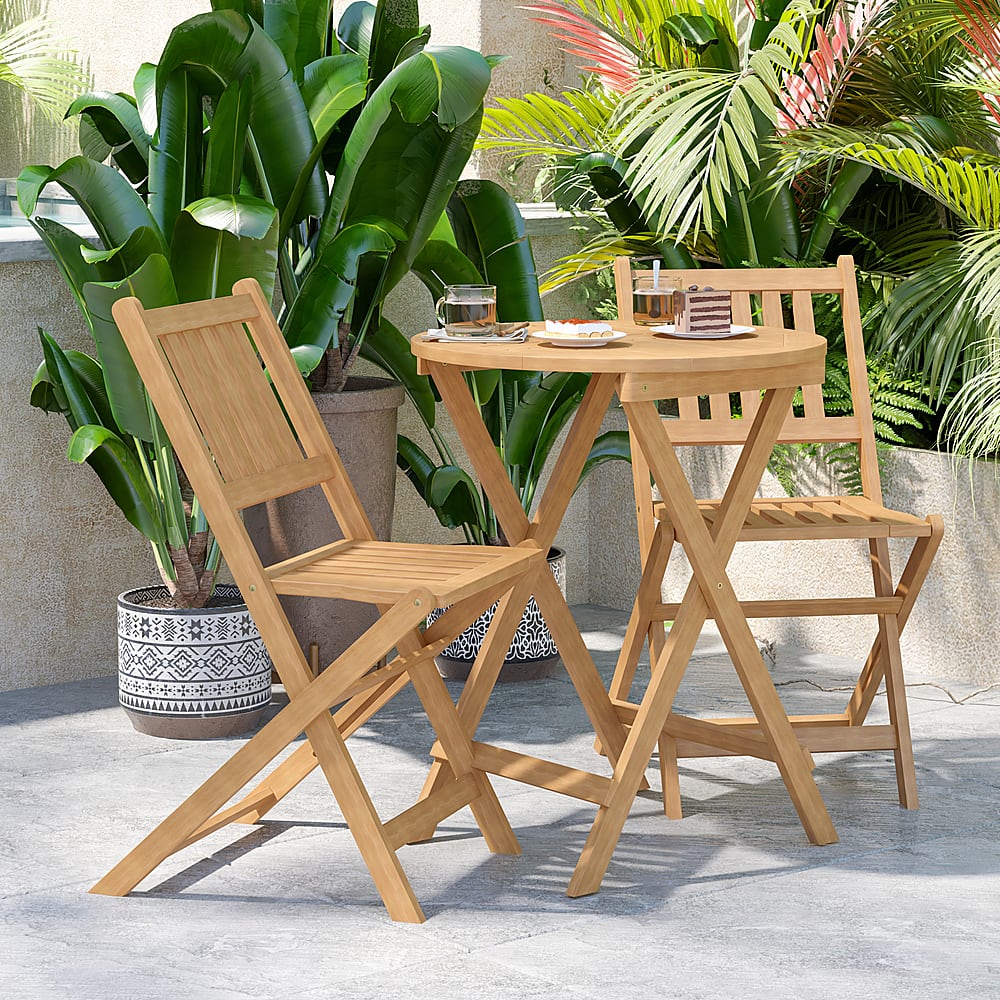 Alamont Home - Martindale Indoor/Outdoor Acacia Wood Folding Table and 2 Chair Bistro Set - Natural - Image 4