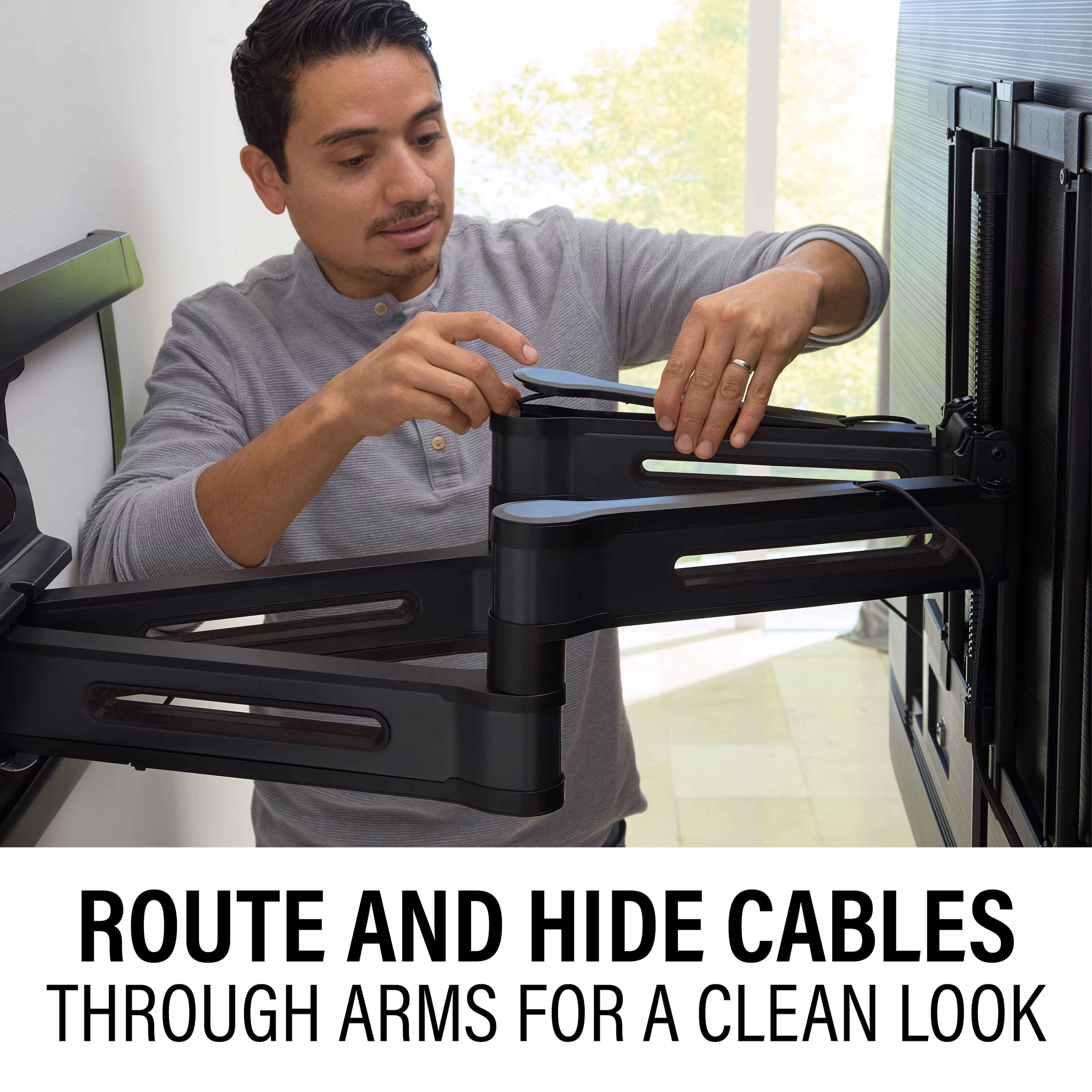 SANUS Elite - Advanced Full-Motion 4D + Shift TV Wall Mount for TVs 42"-90" up to 125 lbs - Shifts up to 8" for Perfect Placement - Black - Image 17