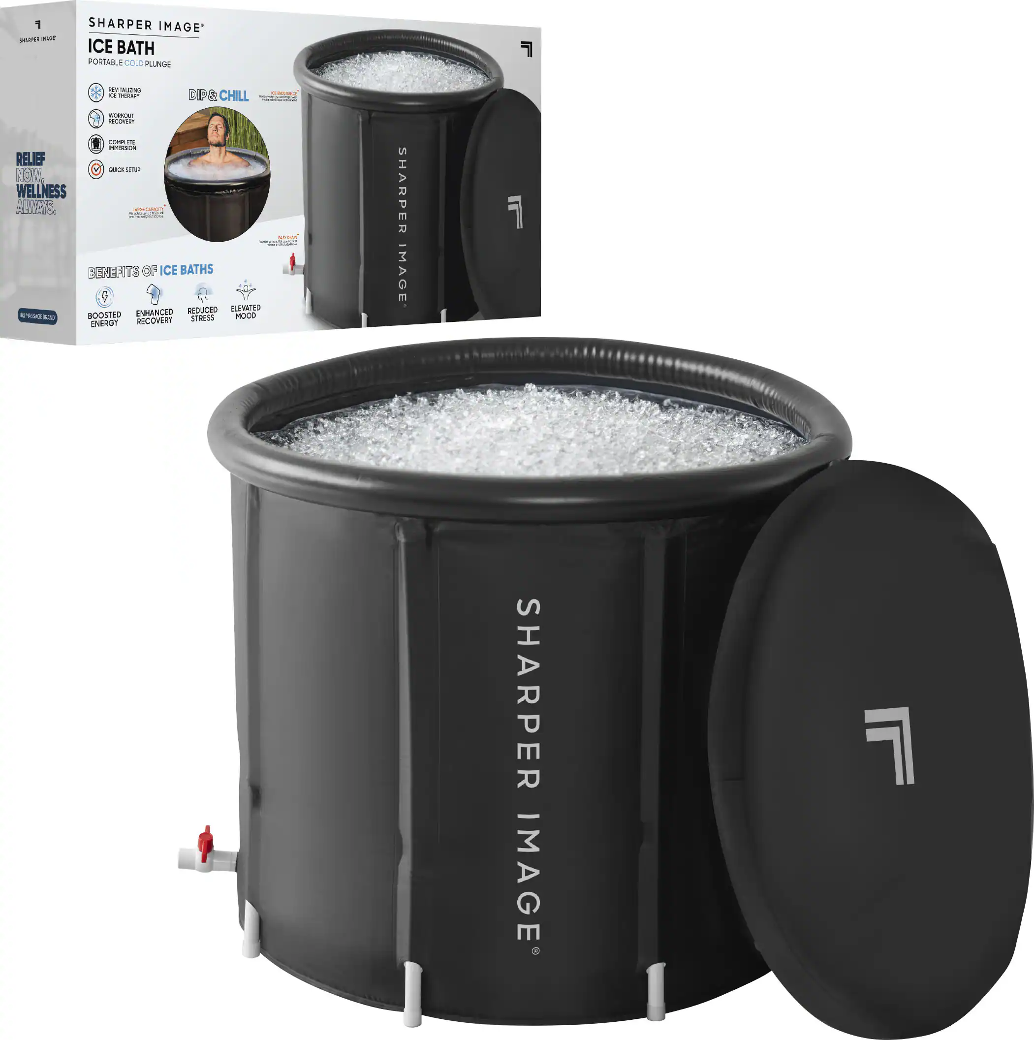 Sharper Image - Ice Bath Portable Cold Plunge, Revitalizing Ice Therapy, Workout Recovery - Black