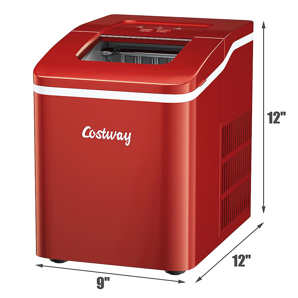 Costway - Portable Ice Maker Machine Countertop 26Lbs/24H Self-cleaning w/ Scoop - Red - Image 2