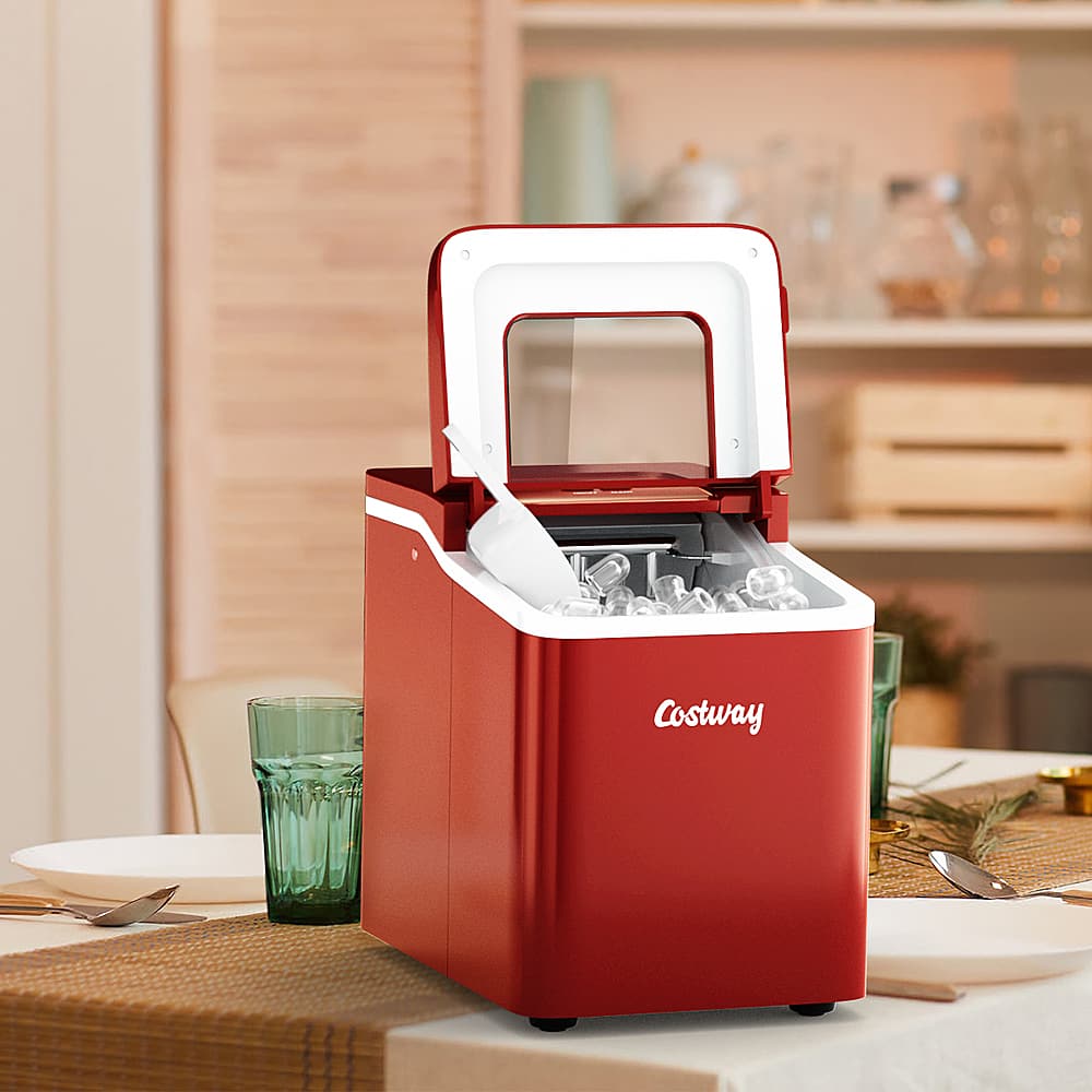 Costway - Portable Ice Maker Machine Countertop 26Lbs/24H Self-cleaning w/ Scoop - Red - Image 3