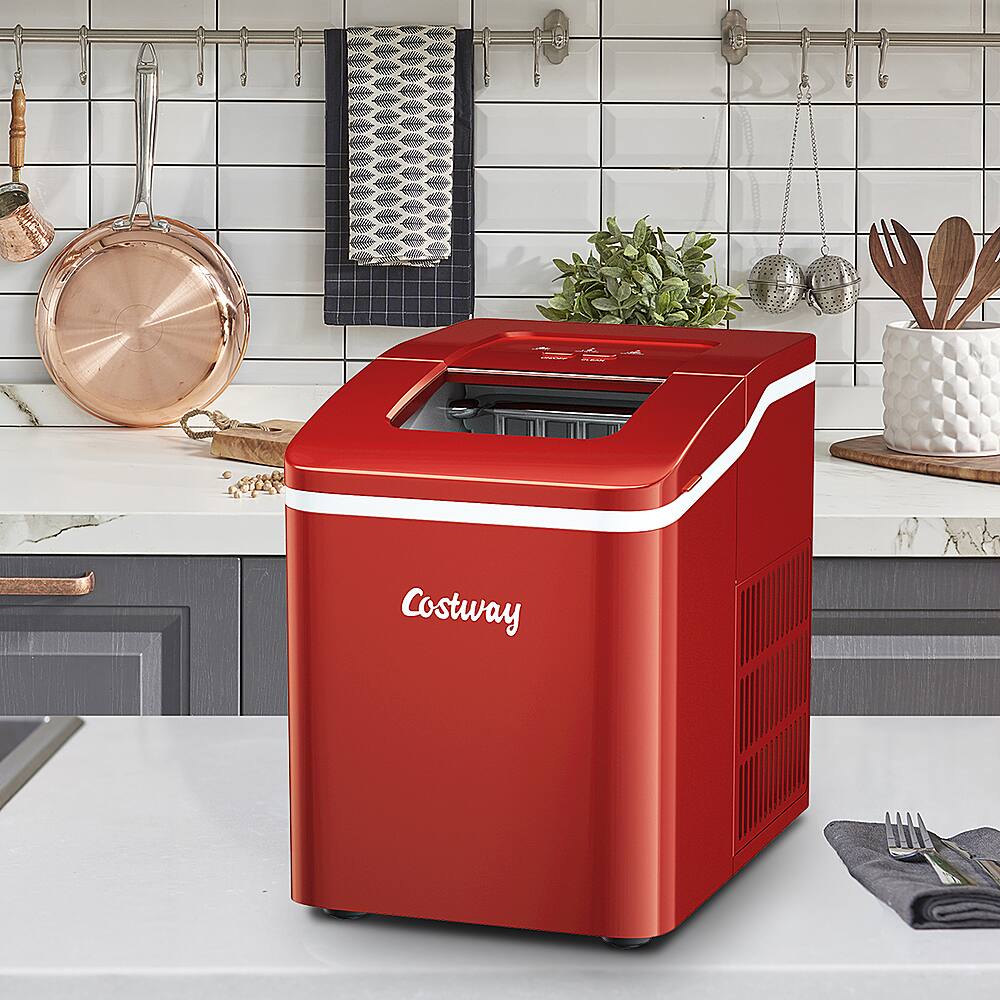 Costway - Portable Ice Maker Machine Countertop 26Lbs/24H Self-cleaning w/ Scoop - Red - Image 4