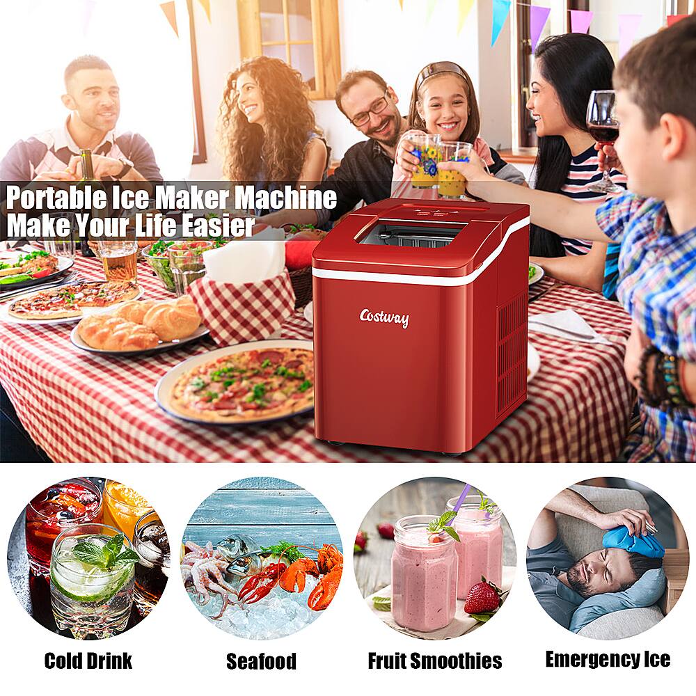 Costway - Portable Ice Maker Machine Countertop 26Lbs/24H Self-cleaning w/ Scoop - Red - Image 9