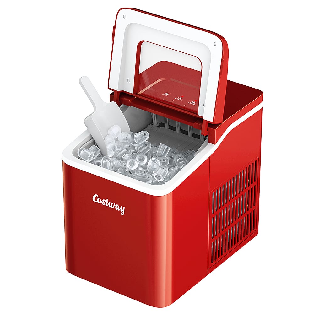 Costway - Portable Ice Maker Machine Countertop 26Lbs/24H Self-cleaning w/ Scoop - Red - Image 10