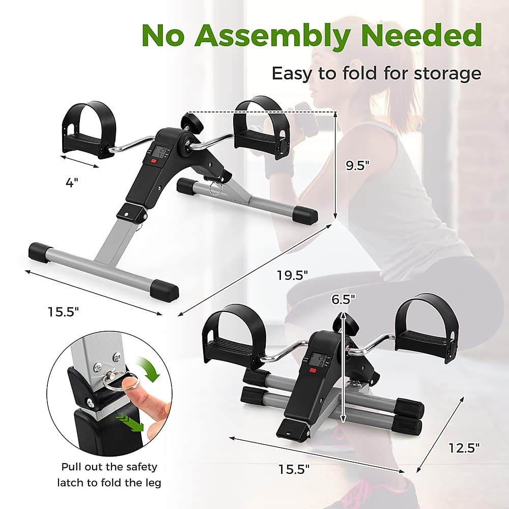 Costway - Folding Fitness Pedal Stationary Under Desk Indoor Exercise Bike for Arms Legs - Black - Image 2