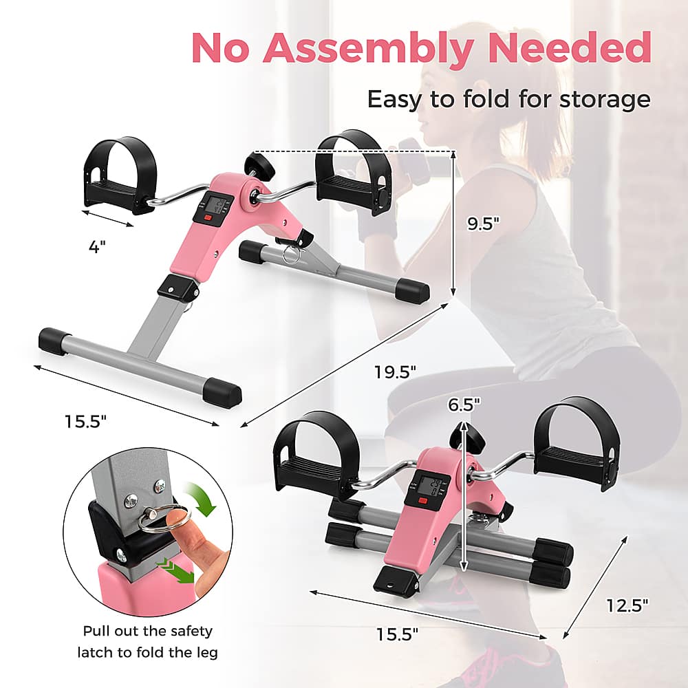 Costway - Under Desk Exercise Bike Pedal Exerciser with LCD Display for Legs & Arms Workout - Pink - Image 2