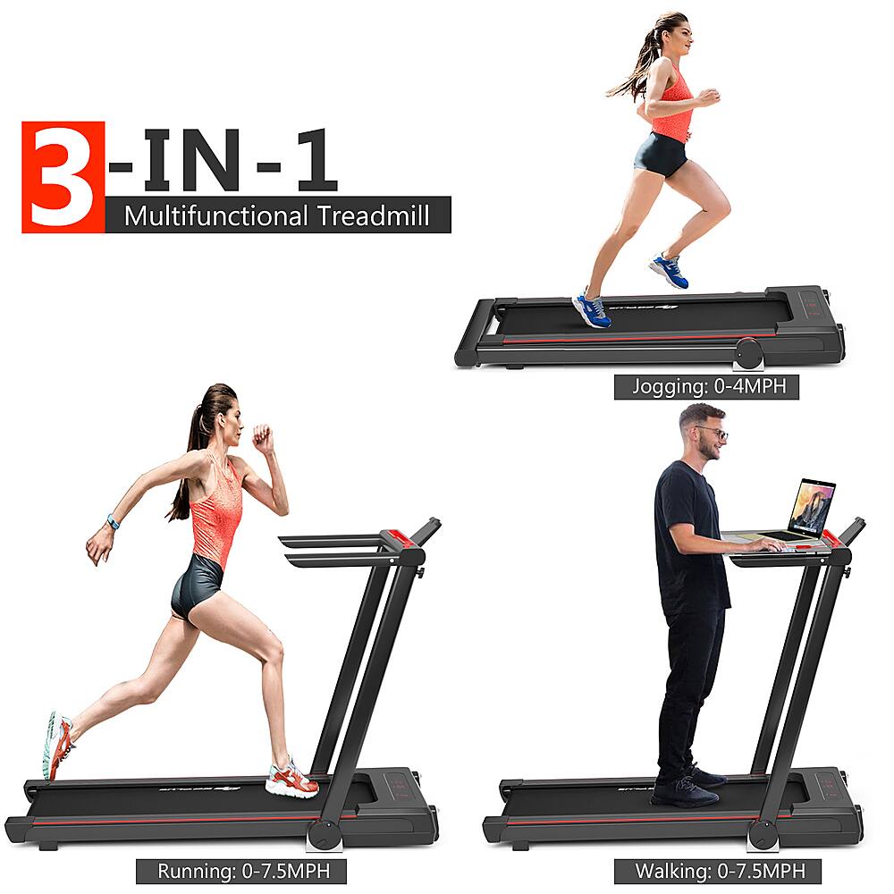 Costway - 2.25HP 3-in-1 Folding Treadmill W/Table Speaker Remote Control Home Office - Black - Image 2