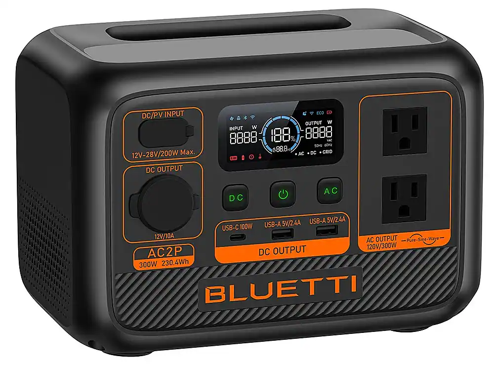 BLUETTI - AC2P 300W LiFePO4 Power Station for Camping, Home Use, Emergency (230.4 Wh Capacity) - Gray
