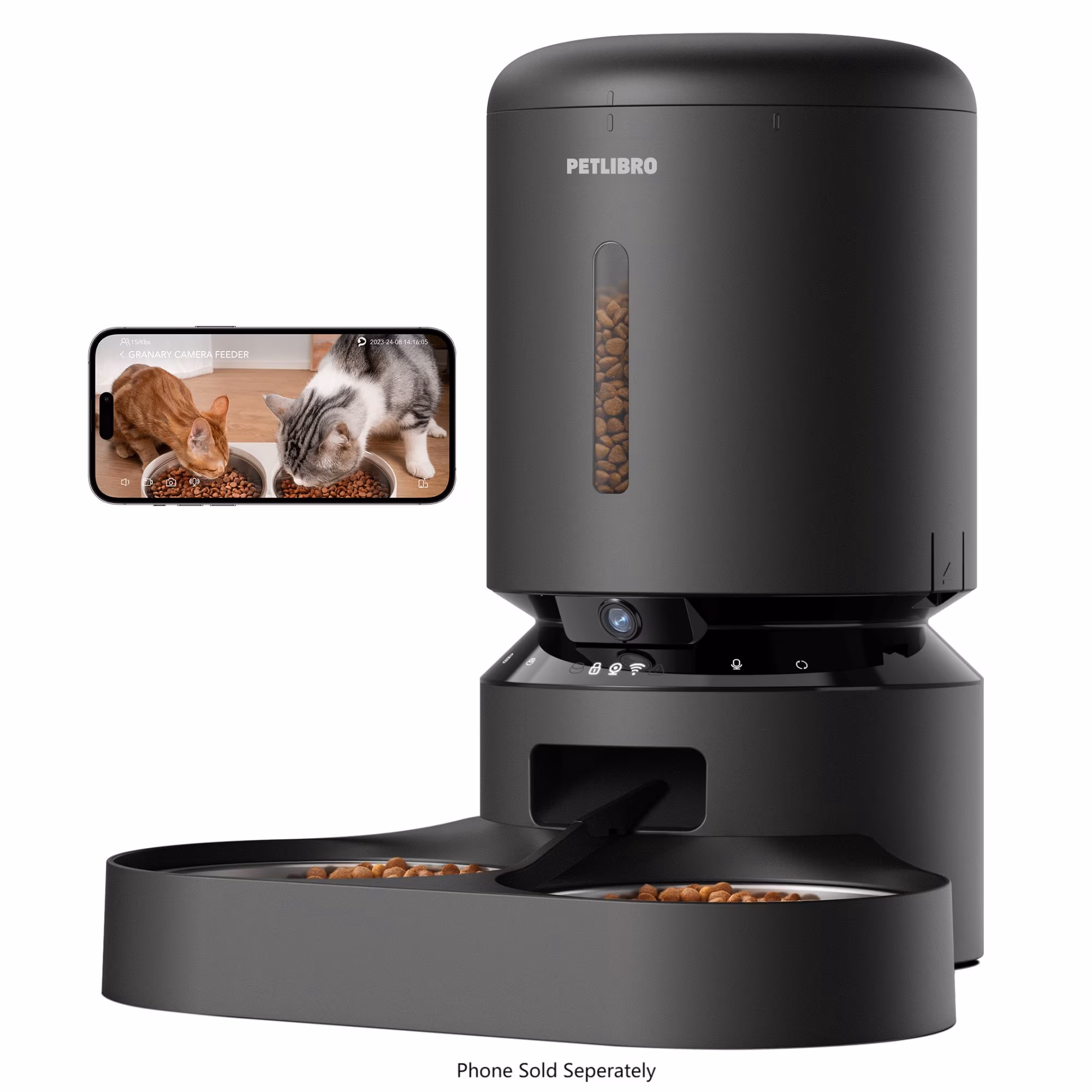PETLIBRO - Granary WiFi Stainless Steel Dual Food Tray 5L Automatic Dog and Cat Feeder with Camera Monitoring - Black
