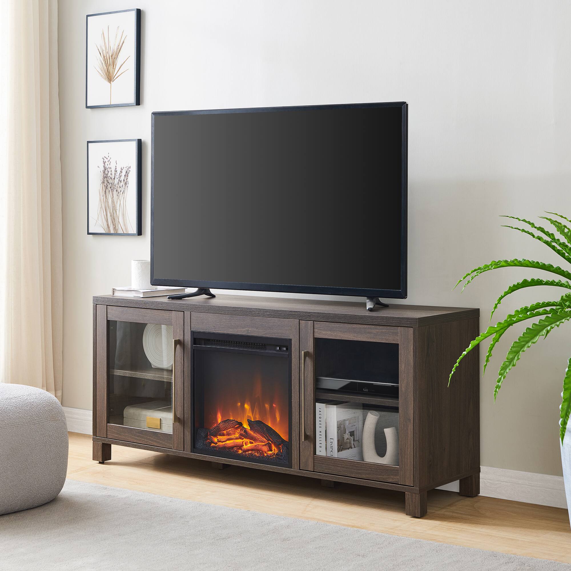 Camden&Wells - Quincy Log Fireplace TV Stand for Most TVs up to 65" - Alder Brown - Image 11