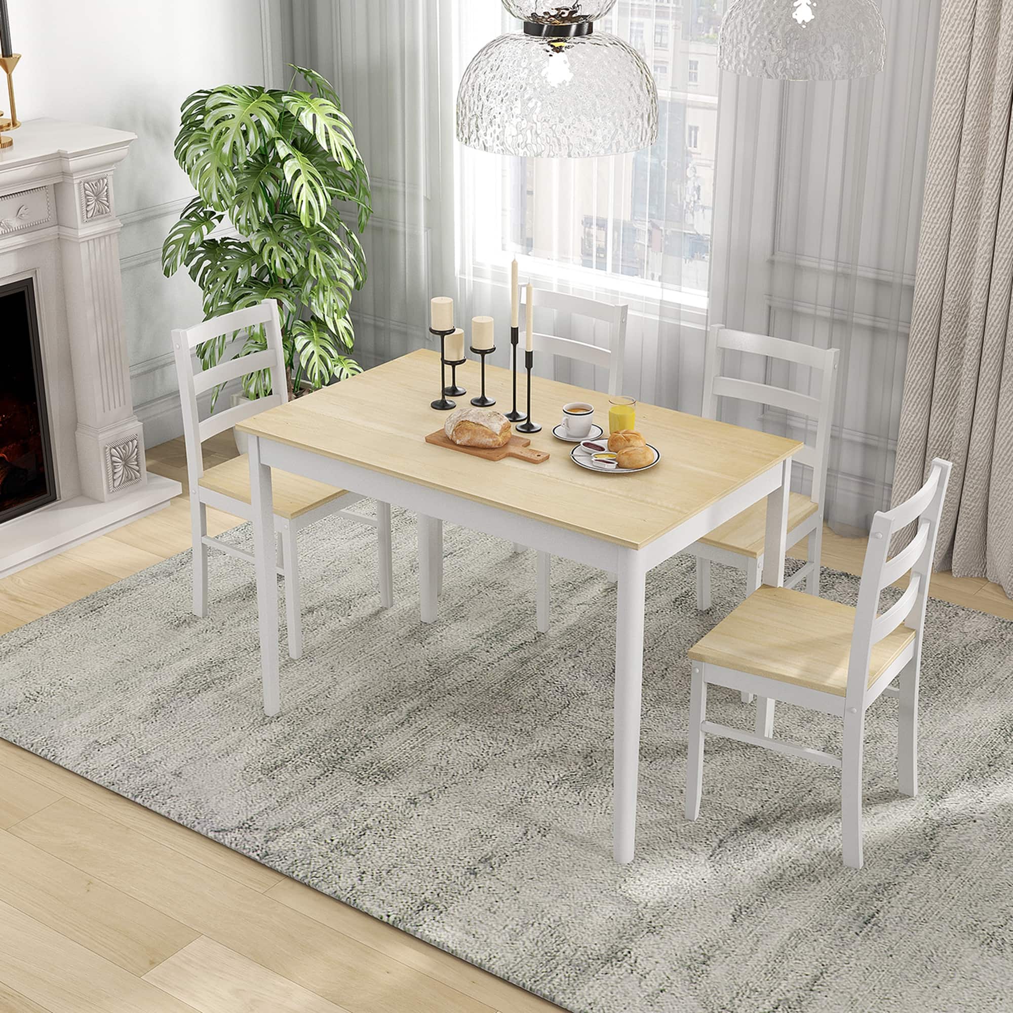Costway - 5-Piece Dining Set Solid Wood Kitchen Furniture with Rectangular Table & 4 Chairs - Natural - Image 4