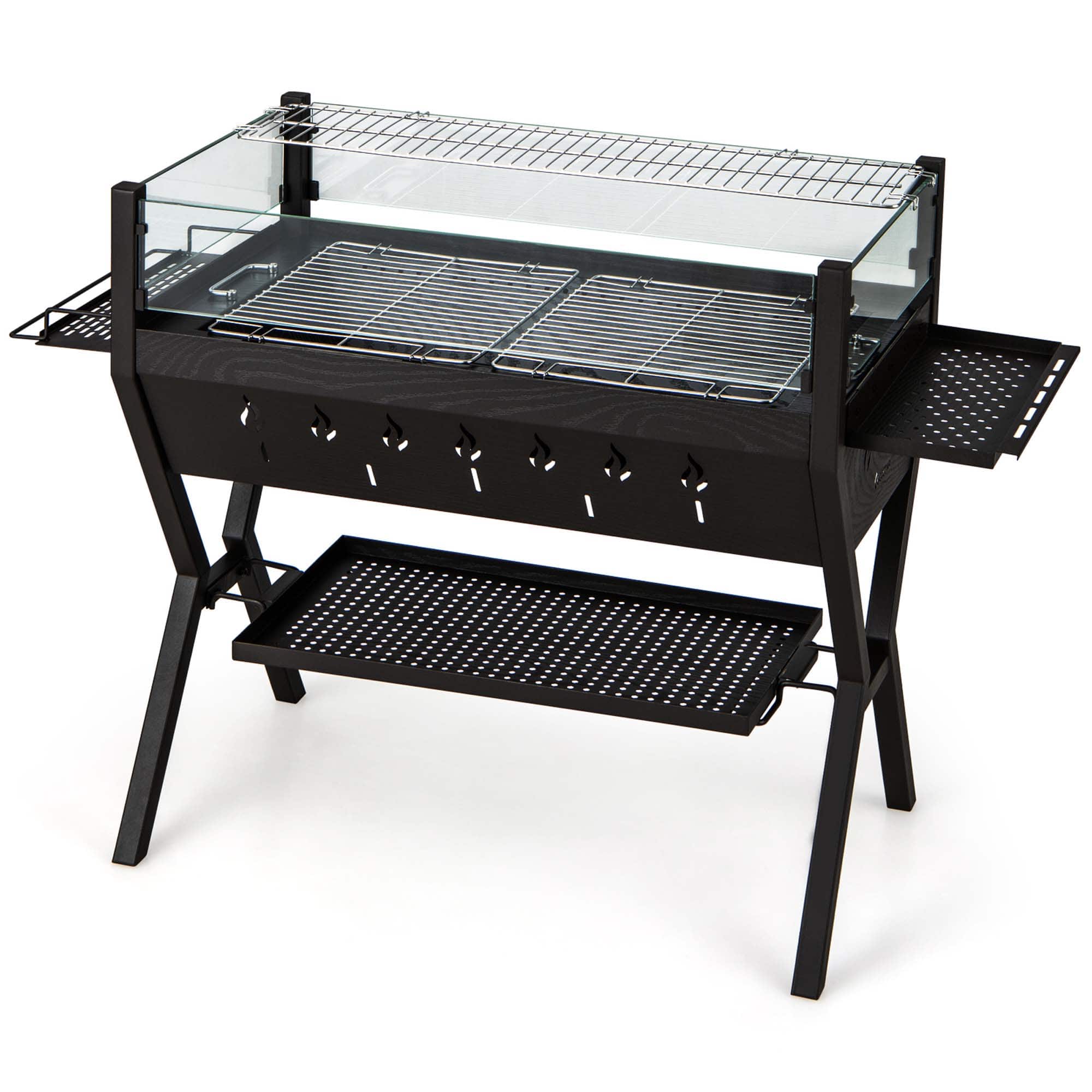 Costway - Stainless Steel Barbecue Charcoal Grills with Seasoning Racks & Storage Shelf - Brown - Image 9