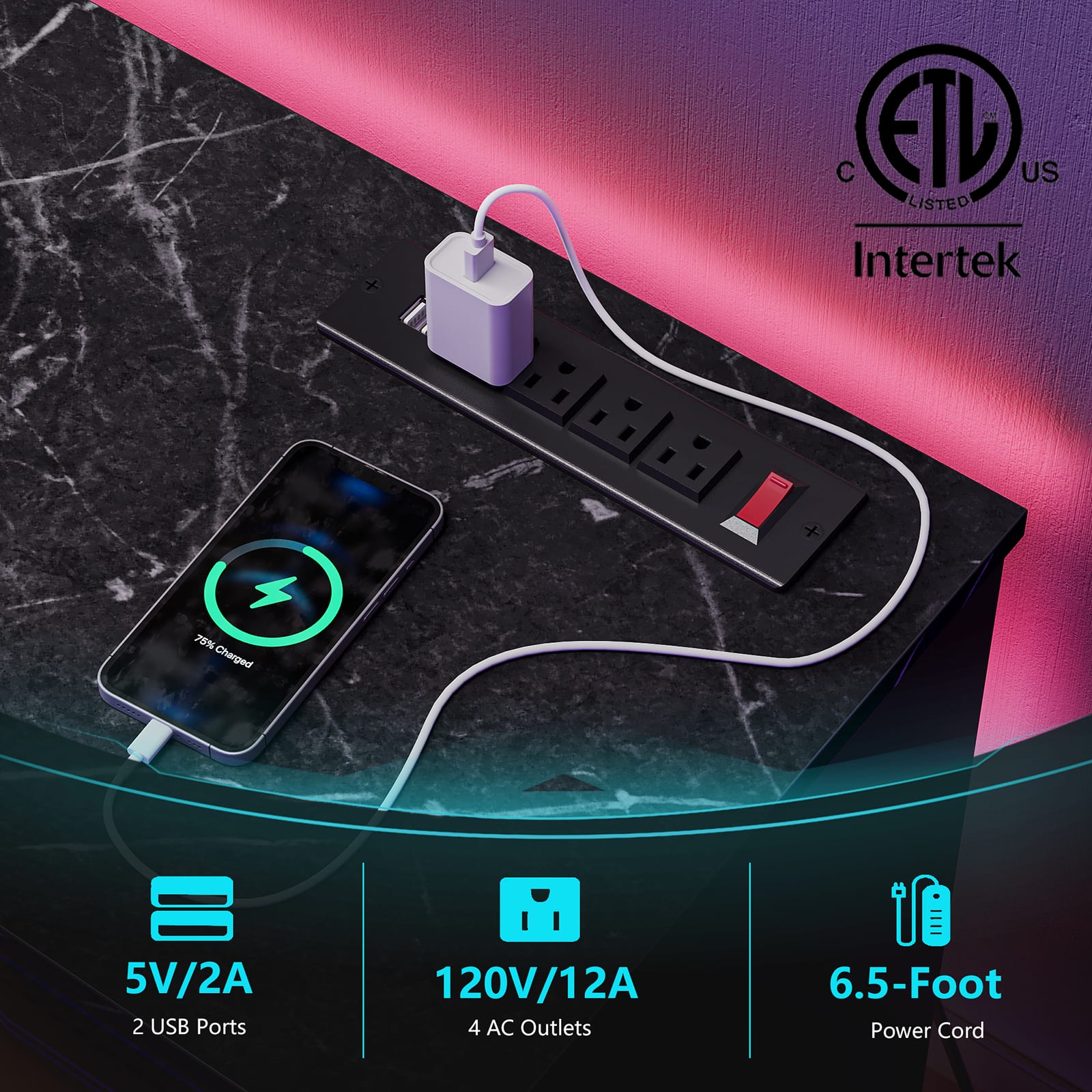 Bestier - 63" Gaming Entertainment Center with LED Lighting, Cabinet, and Shelves for TVs up to 70" - Black - Image 5