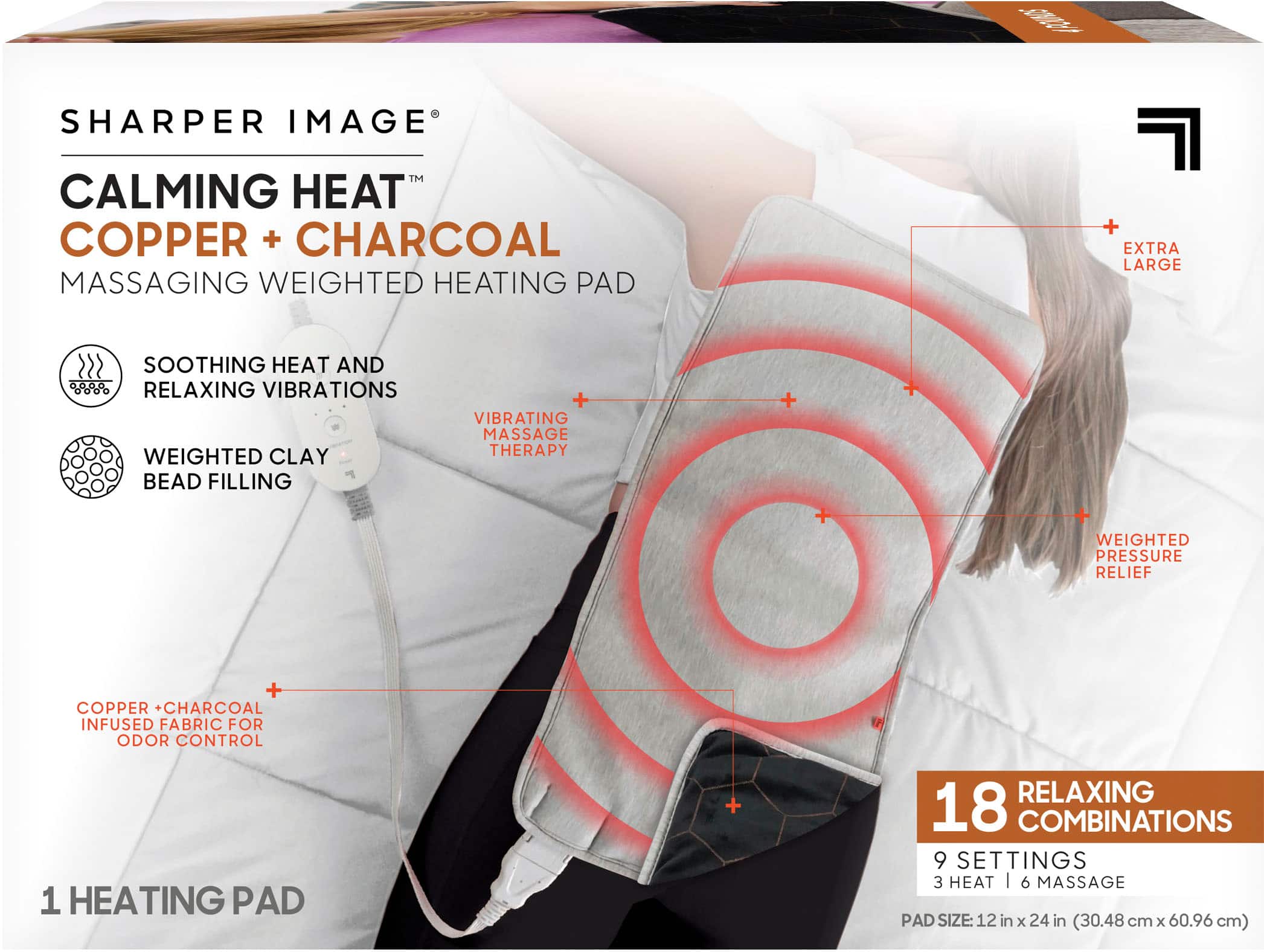 Calming Heat - Charcoal + Copper Infused Weighted Heating Pad - Gray - Image 7